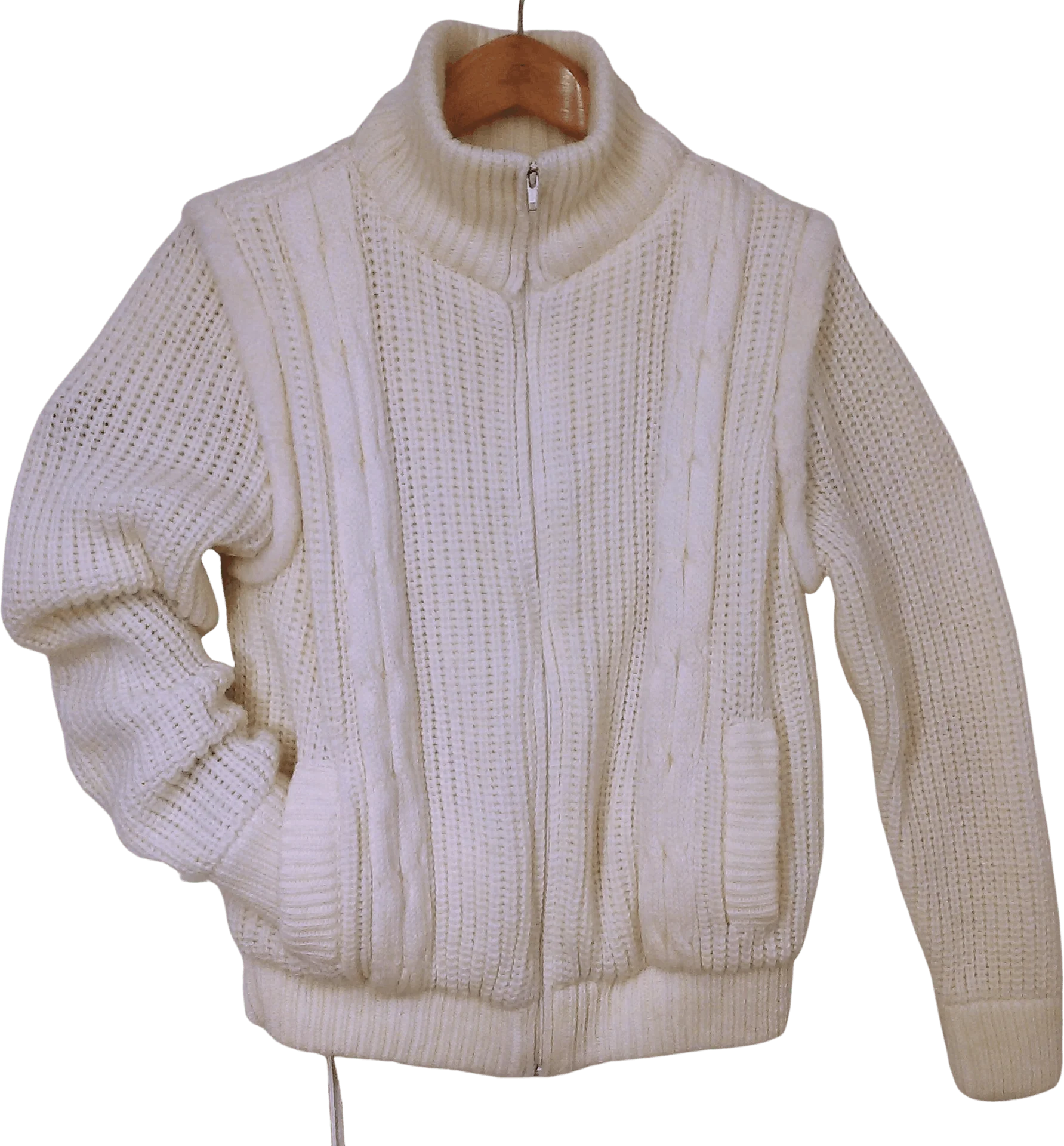 80s Ribbed Cable Knit Coatigan Sweater Zippers To Vest By Outerbound by Hms Made In Taiwan R.o.c.