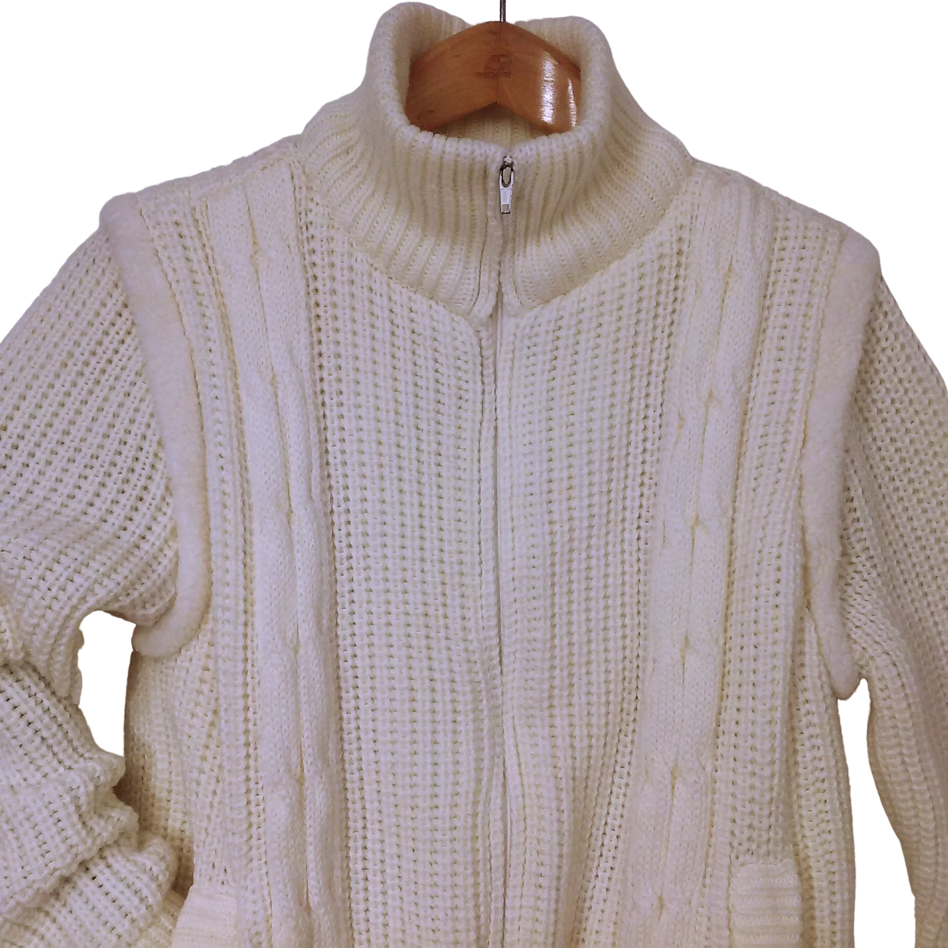80s Ribbed Cable Knit Coatigan Sweater Zippers To Vest By Outerbound by Hms Made In Taiwan R.o.c. - Image 2