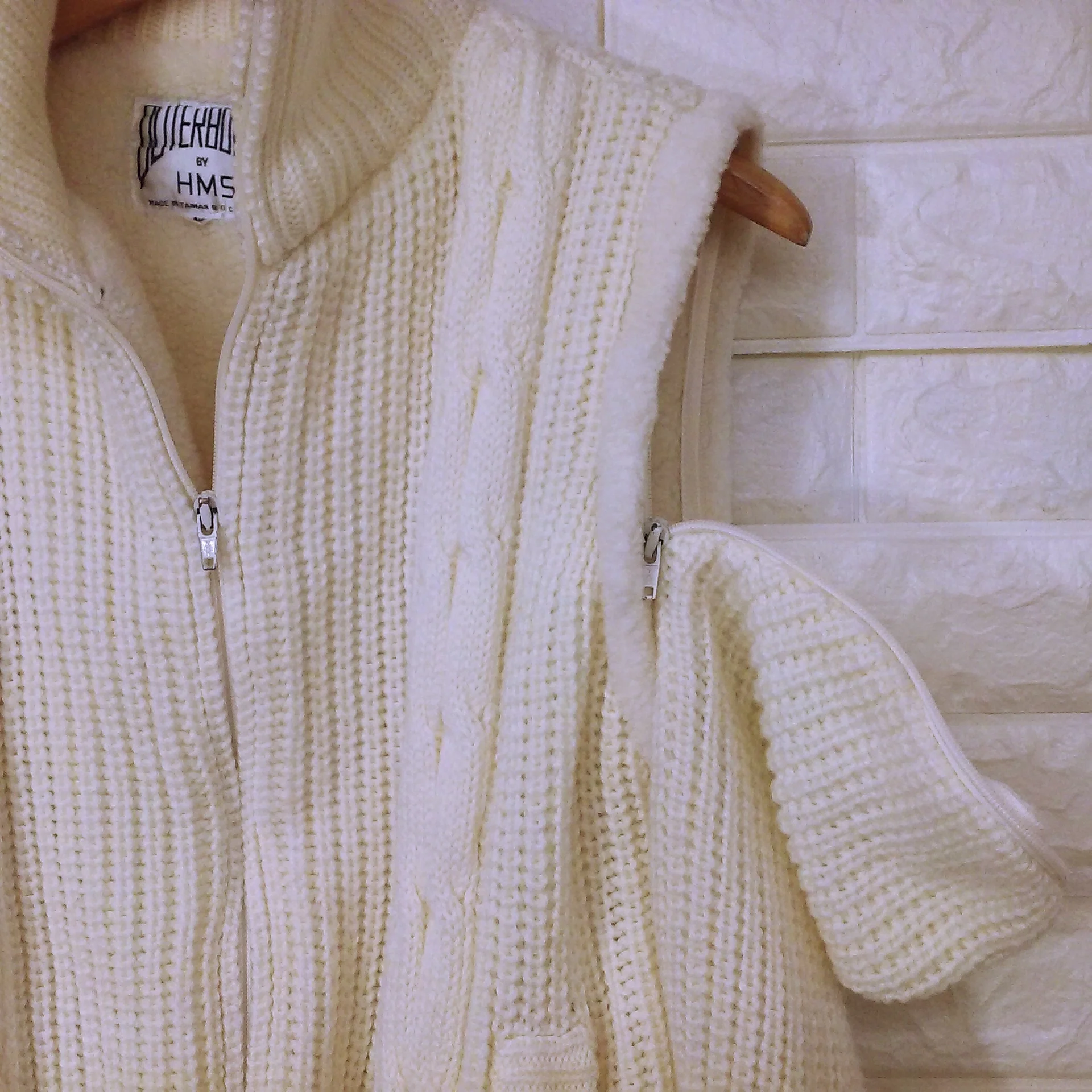 80s Ribbed Cable Knit Coatigan Sweater Zippers To Vest By Outerbound by Hms Made In Taiwan R.o.c. - Image 3