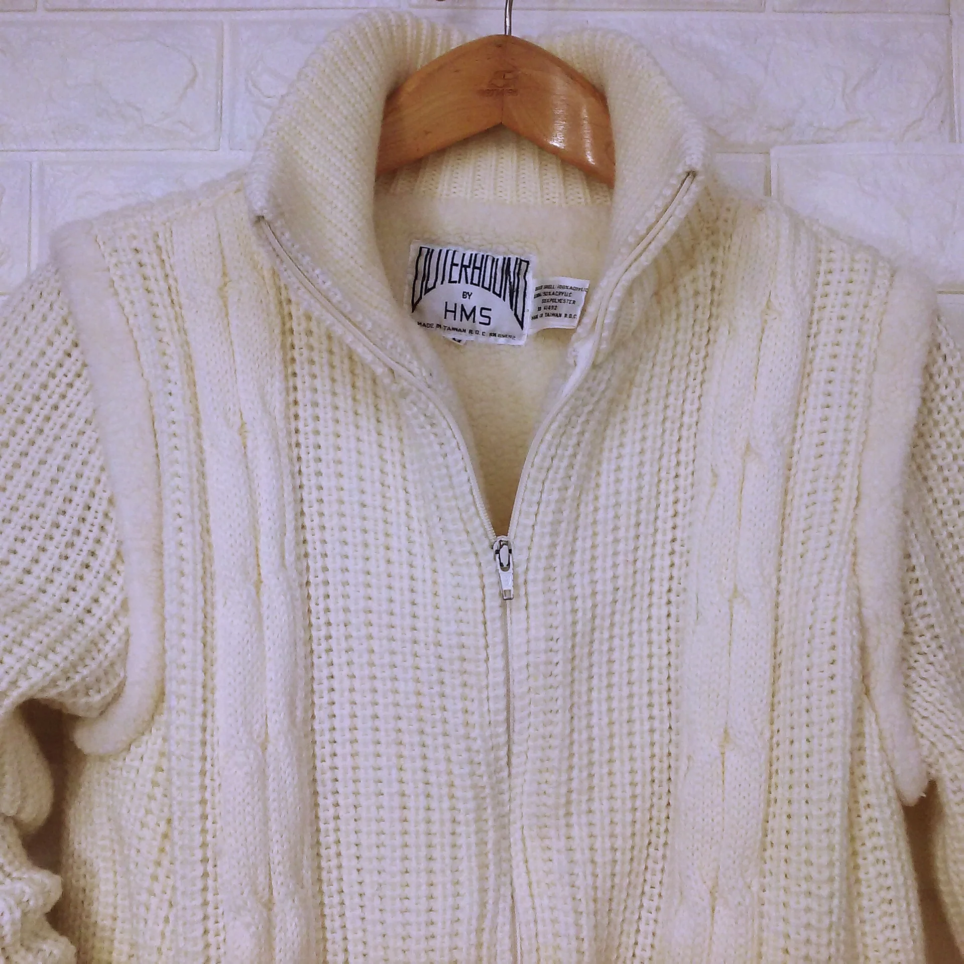 80s Ribbed Cable Knit Coatigan Sweater Zippers To Vest By Outerbound by Hms Made In Taiwan R.o.c. - Image 5