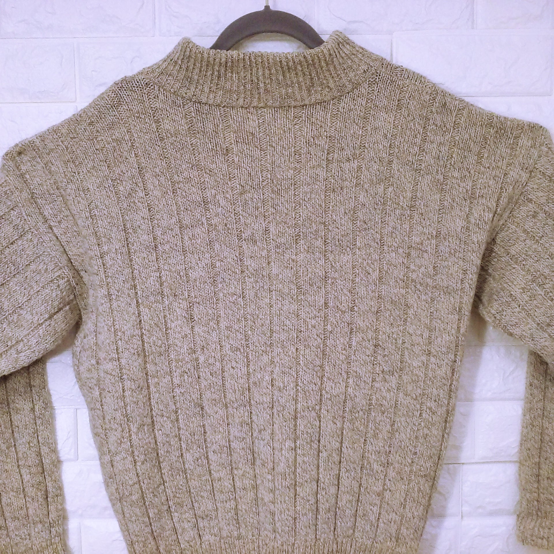 80s Ribbed Knit Zipper Cardigan Wool Blend Pockets Tan by Harry & David's - Image 11