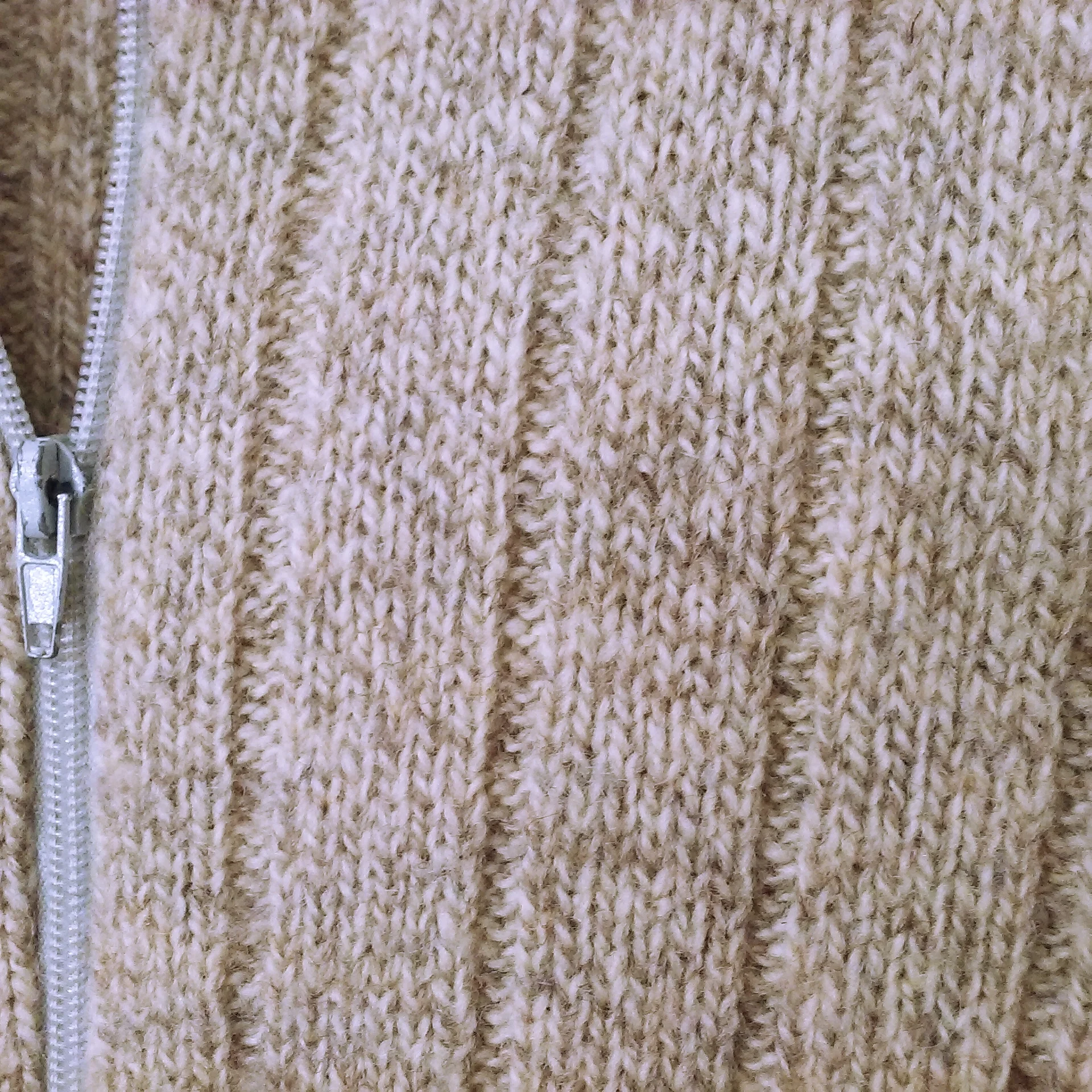 80s Ribbed Knit Zipper Cardigan Wool Blend Pockets Tan by Harry & David's - Image 12