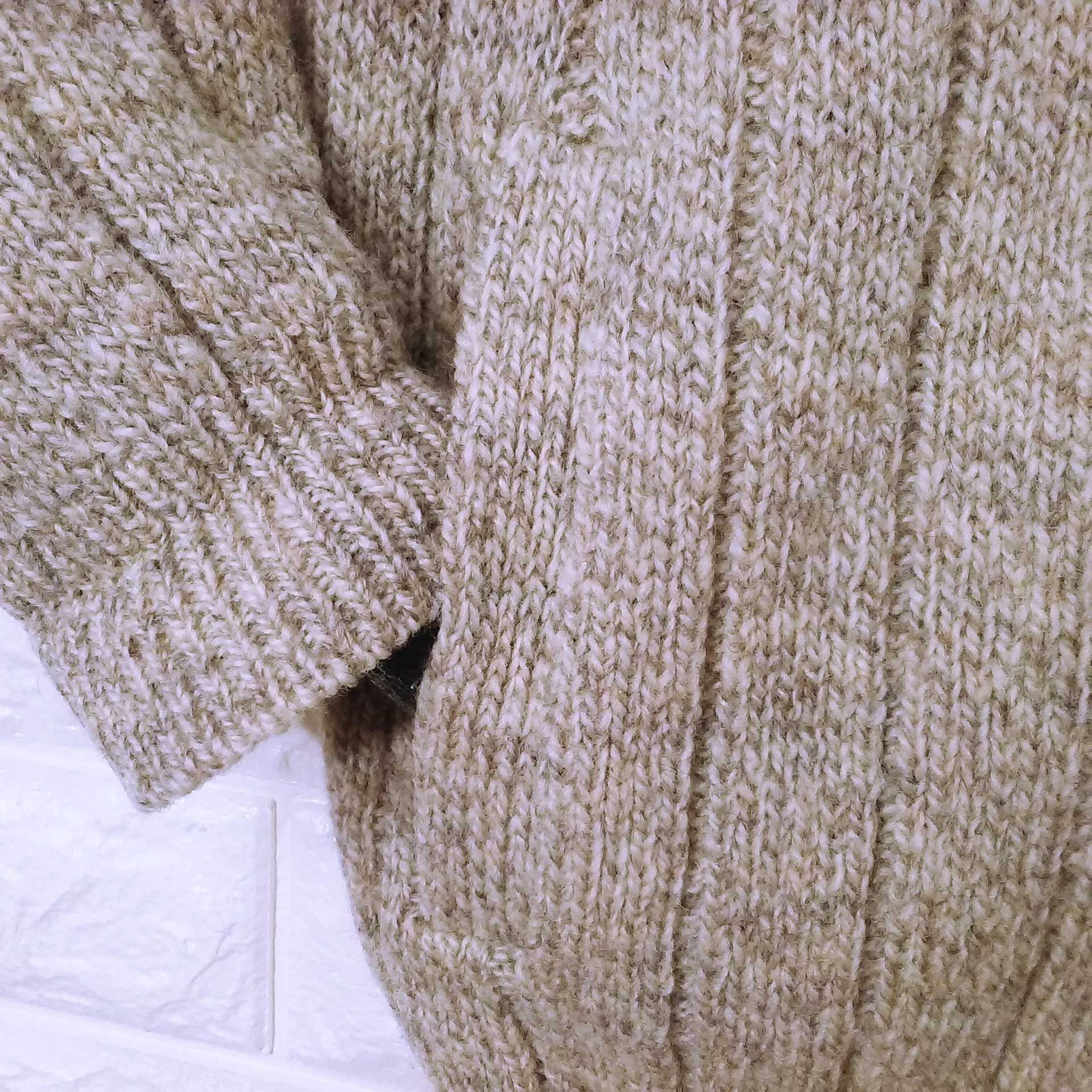 80s Ribbed Knit Zipper Cardigan Wool Blend Pockets Tan by Harry & David's - Image 5