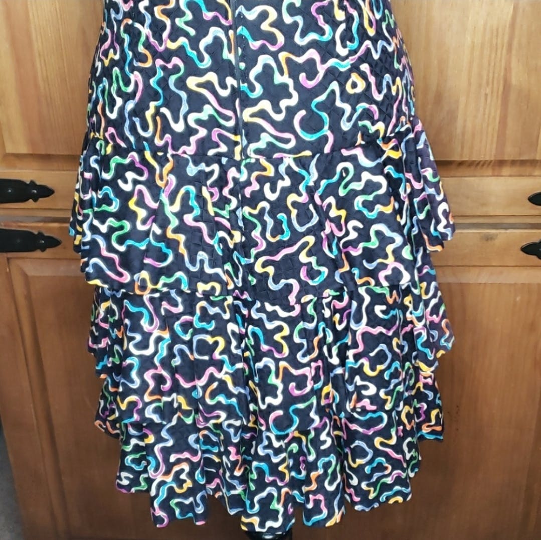 80's Ribbon Print Tiered Ruffle Skirt Dress by A.j. Bari - Image 13