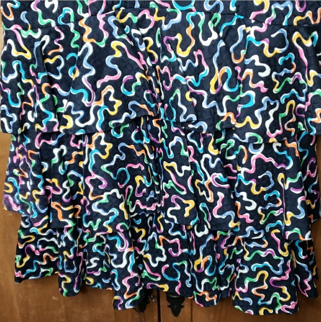 80's Ribbon Print Tiered Ruffle Skirt Dress by A.j. Bari - Image 5