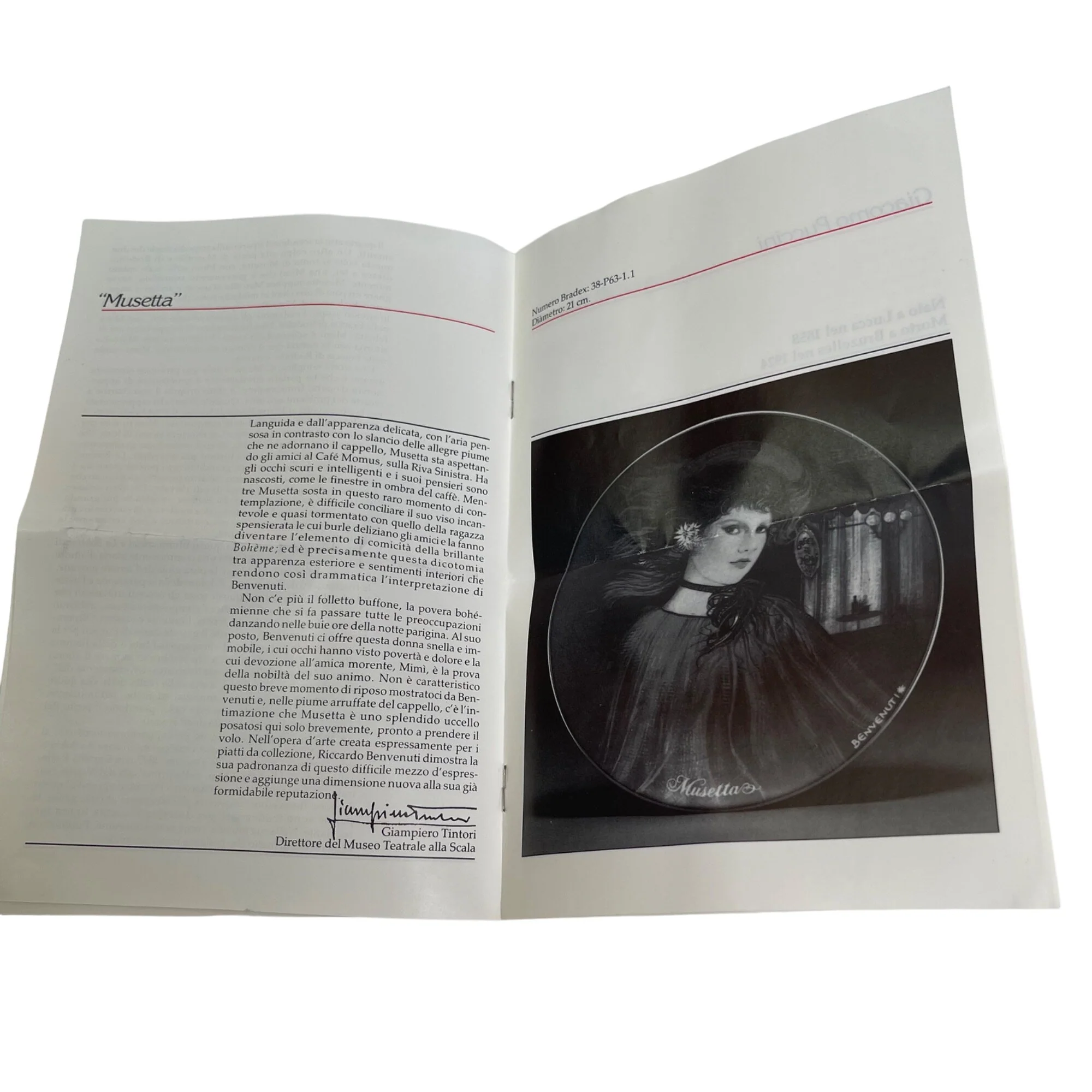 80s Riccardo Benvenuti Women Of Puccini Italy No. 934b By Musetta Collector Plate - Image 7