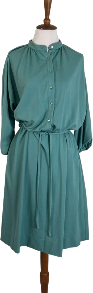 80s Robins Egg Blue Midi Secretary Dress W Pockets L