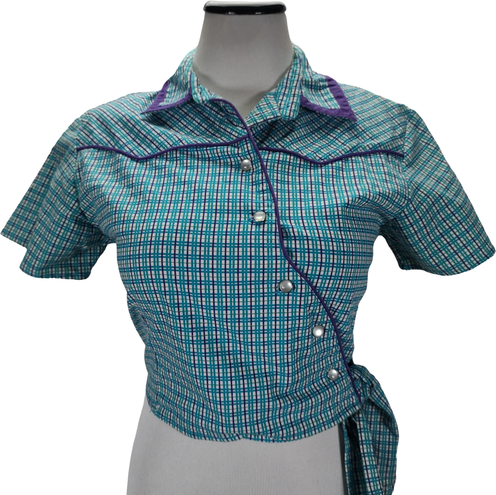 80s Rockabilly Plaid Western Side Tie Crop Snap Top By Wrangler Silver Lake