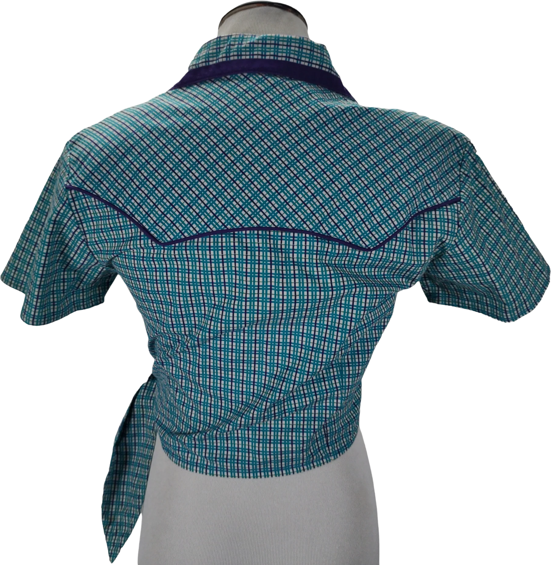 80s Rockabilly Plaid Western Side Tie Crop Snap Top By Wrangler Silver Lake - Image 2