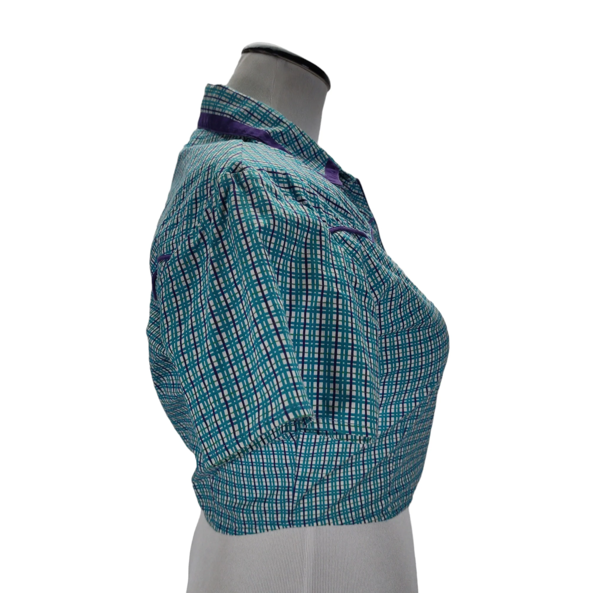80s Rockabilly Plaid Western Side Tie Crop Snap Top By Wrangler Silver Lake - Image 5