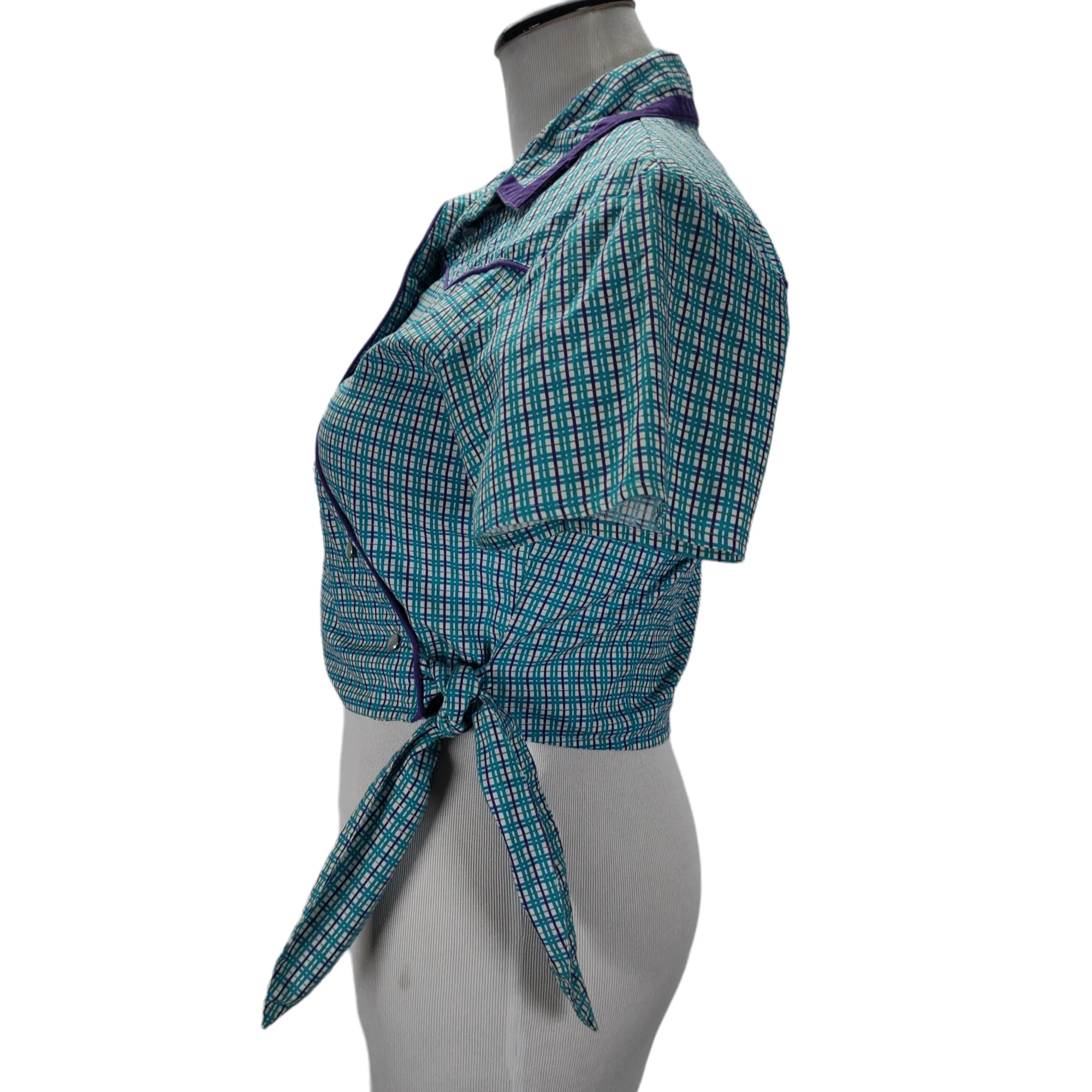 80s Rockabilly Plaid Western Side Tie Crop Snap Top By Wrangler Silver Lake - Image 7