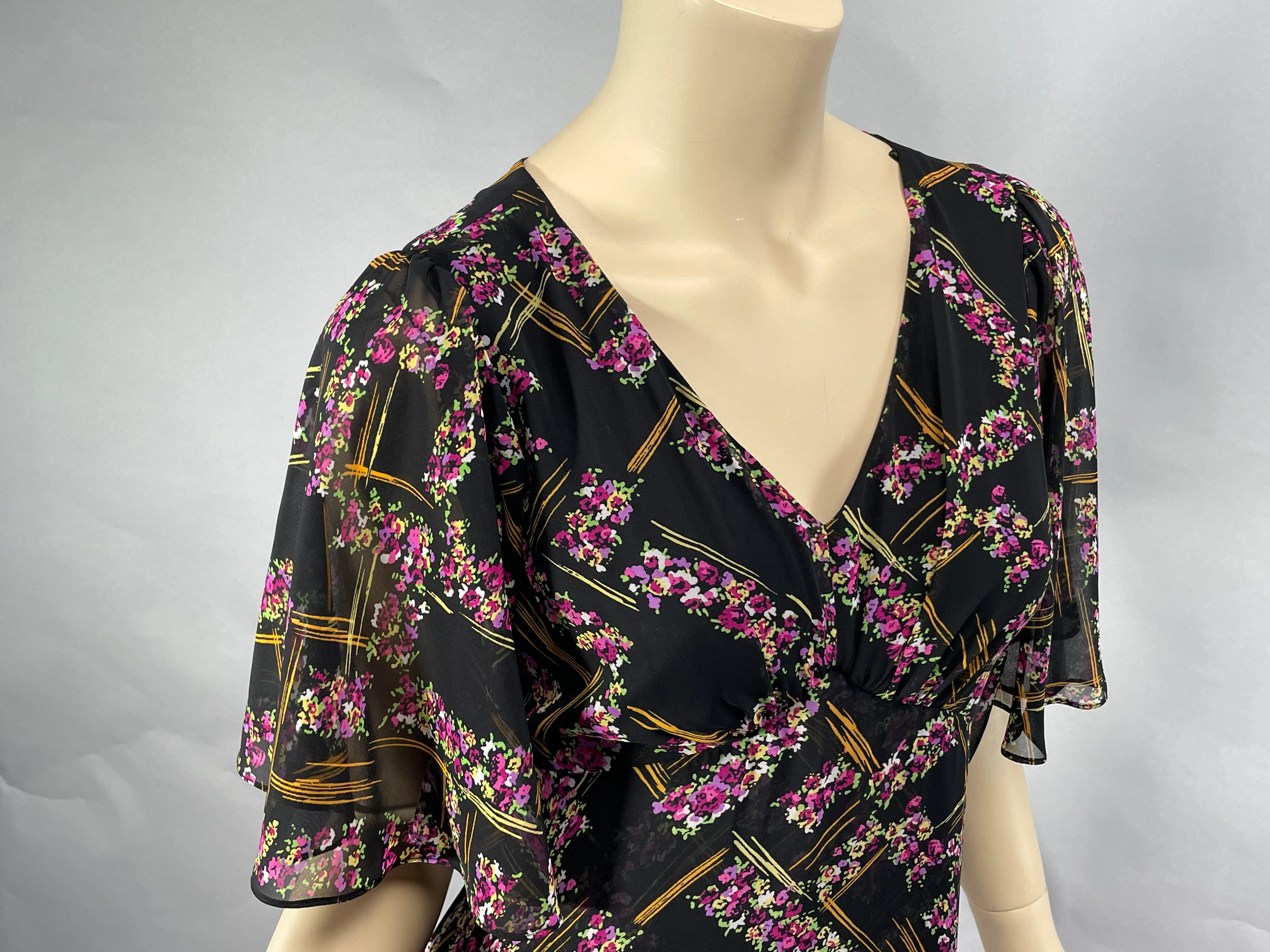 80s Romantic Black Floral Sheer Layered Boho Dress By Vicky Tiel - Image 3
