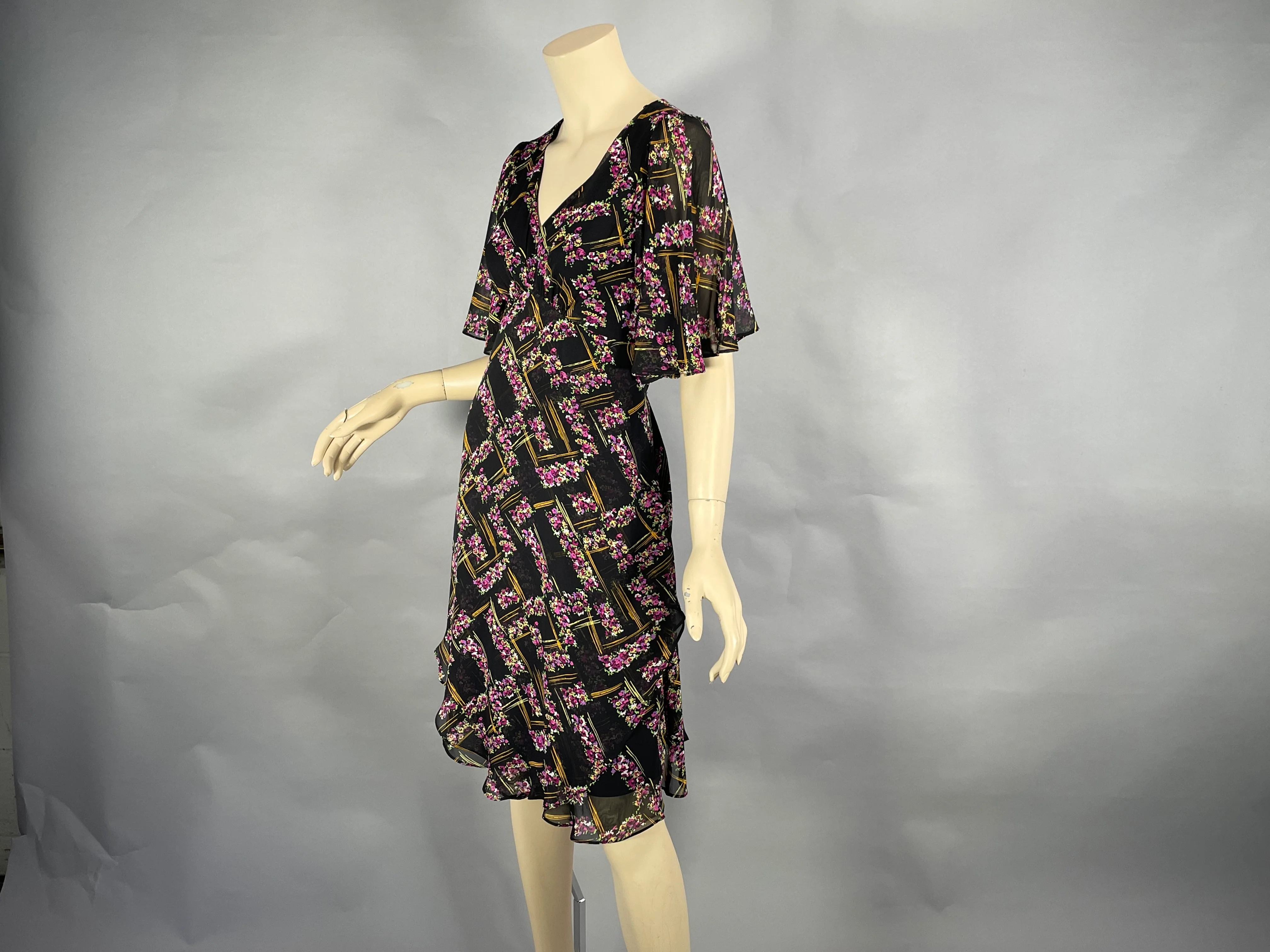80s Romantic Black Floral Sheer Layered Boho Dress By Vicky Tiel - Image 5