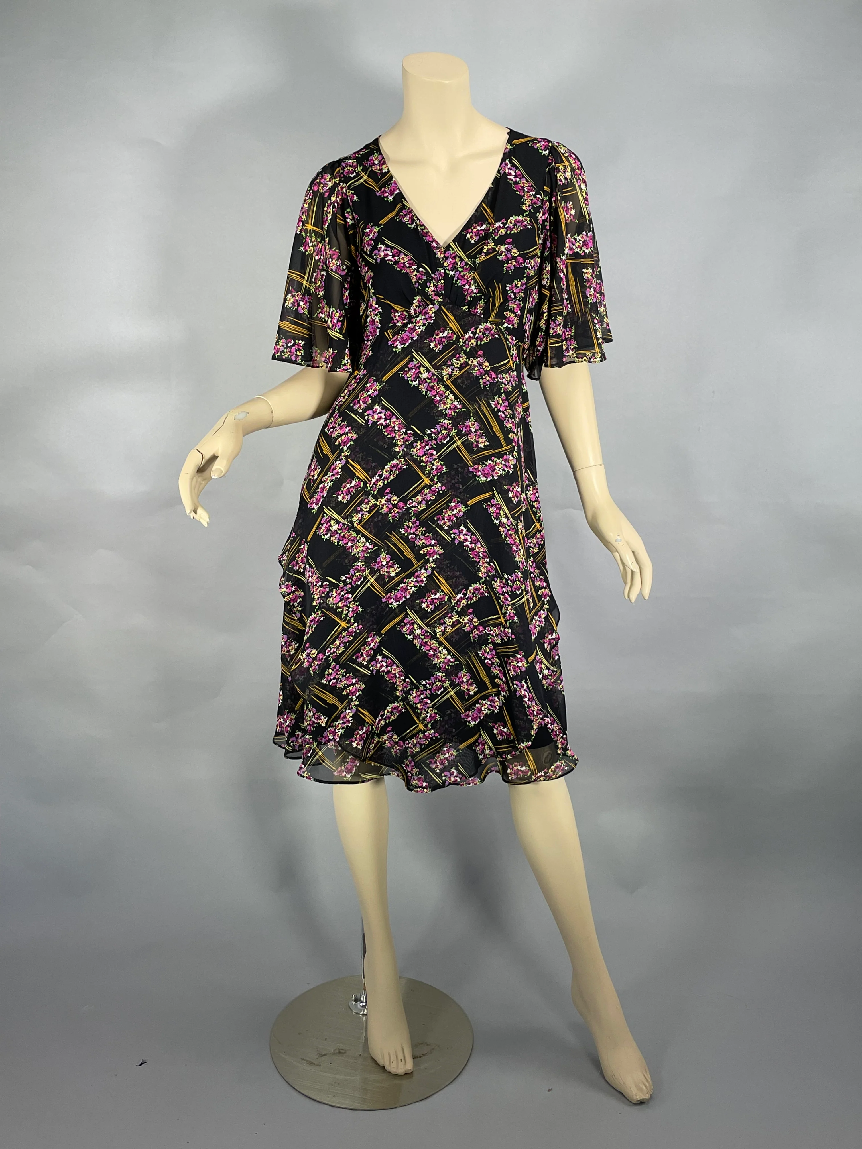 80s Romantic Black Floral Sheer Layered Boho Dress By Vicky Tiel - Image 9