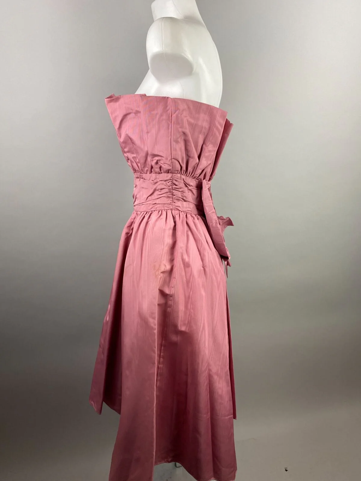 80s Rose Moire Taffeta Fan Shelf Ruffle Bust Dress - Image 6
