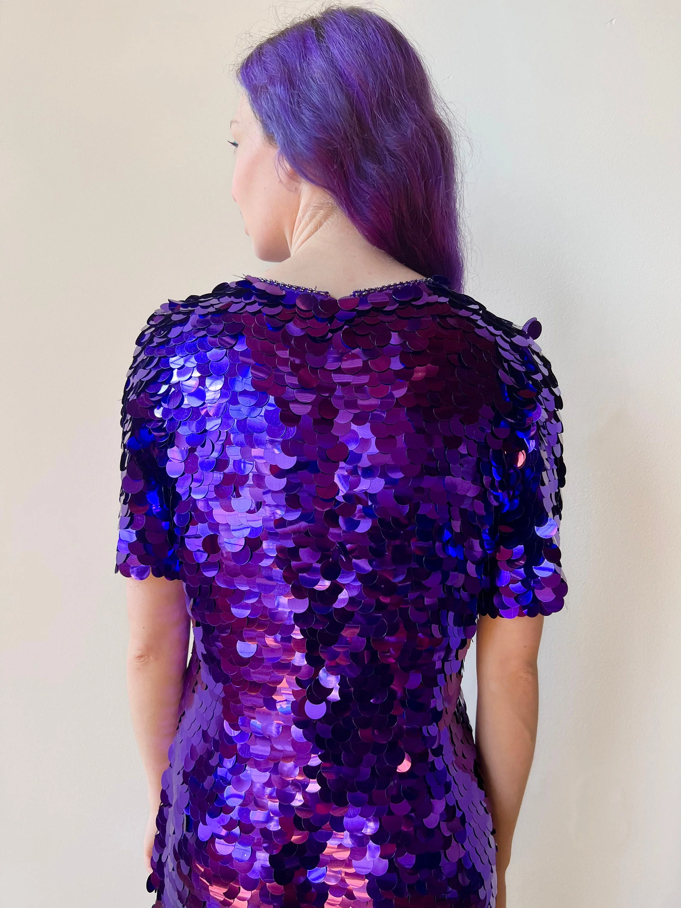 80s Royal Purple Paillette Bodycon Wiggle Cocktail Party Dress - Image 6