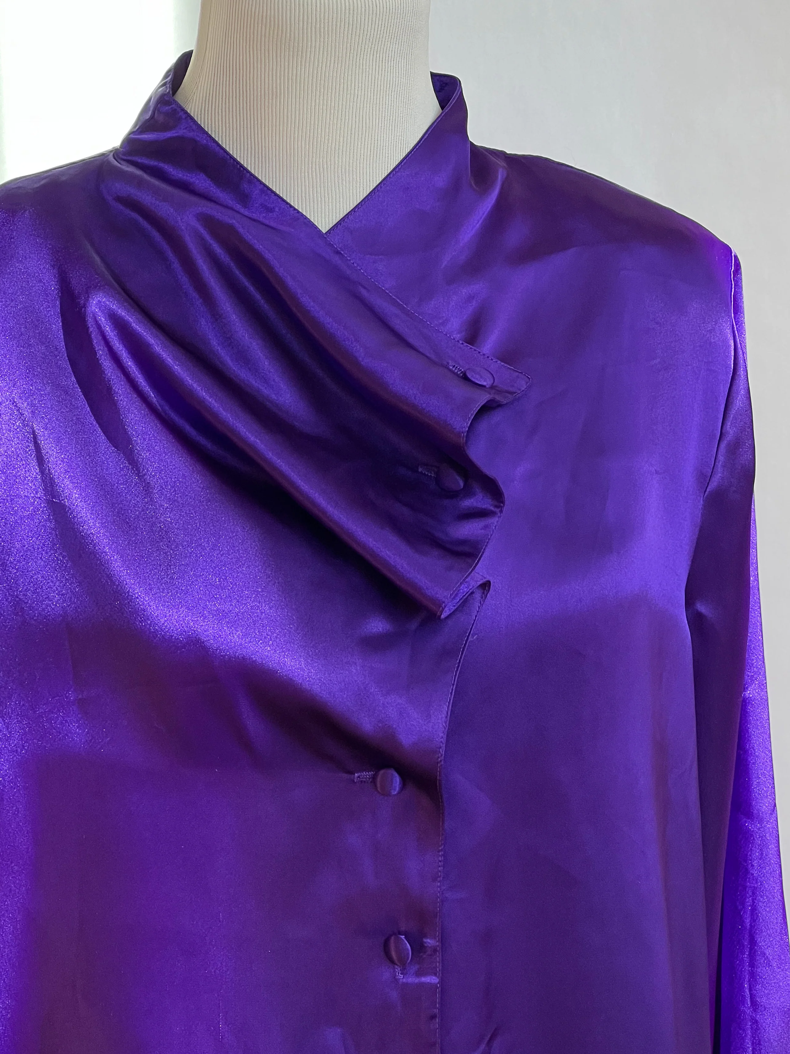 80s Royal Purple Silky Pleated Ruffle Top By Private Additions - Image 3