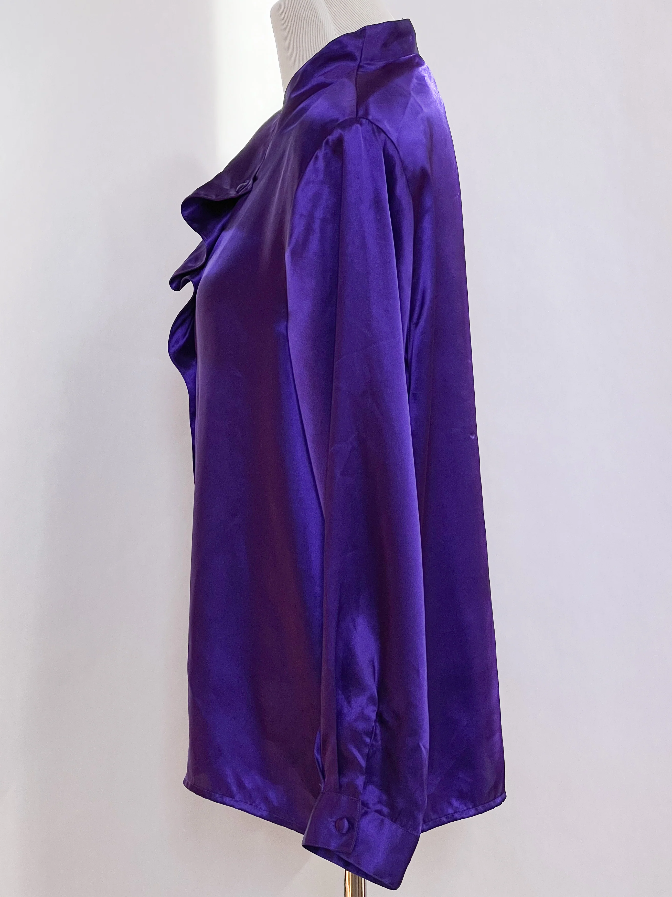 80s Royal Purple Silky Pleated Ruffle Top By Private Additions - Image 4
