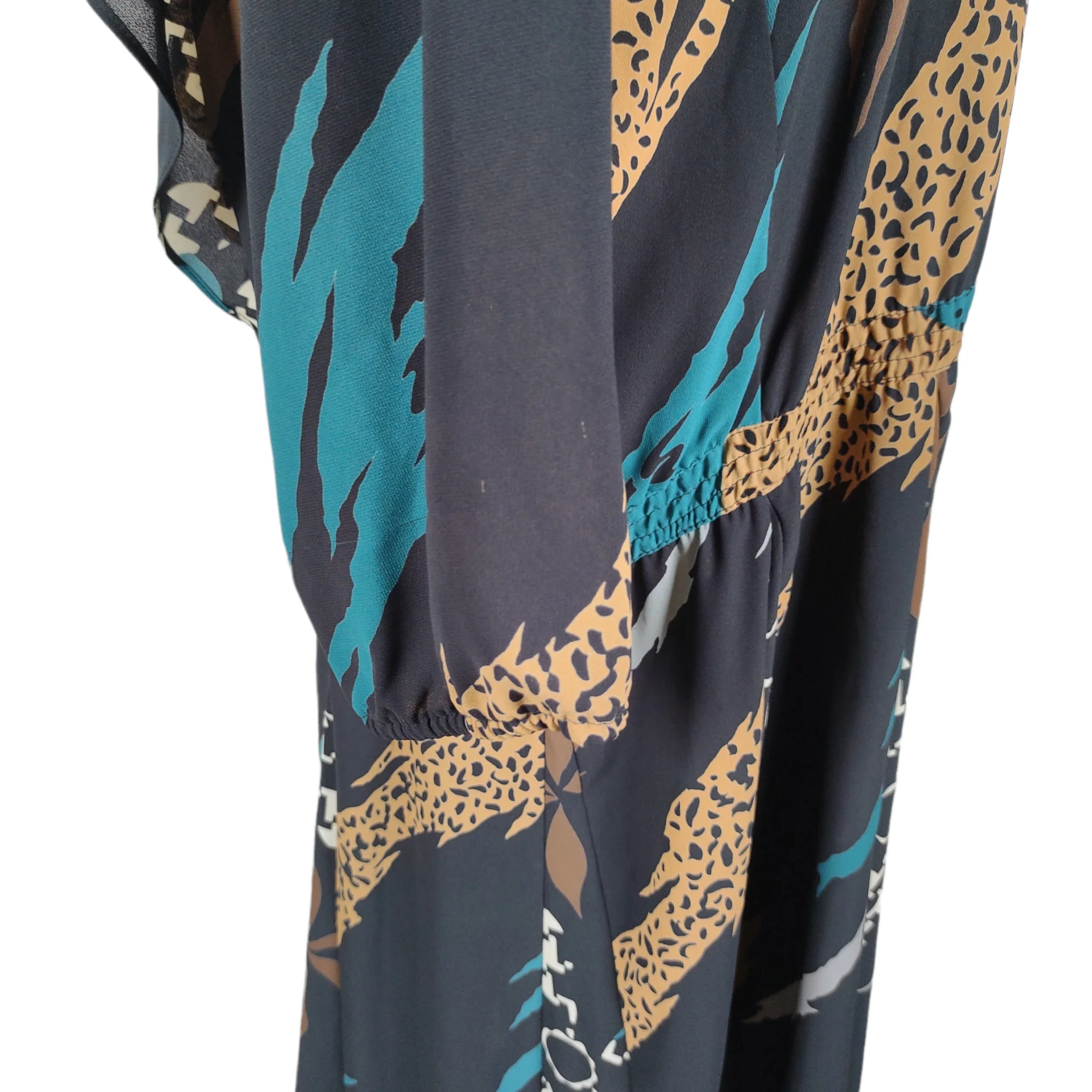 80s Ruched Pattern Clash Shoulder Drape Dress By Diane Freis - Image 5