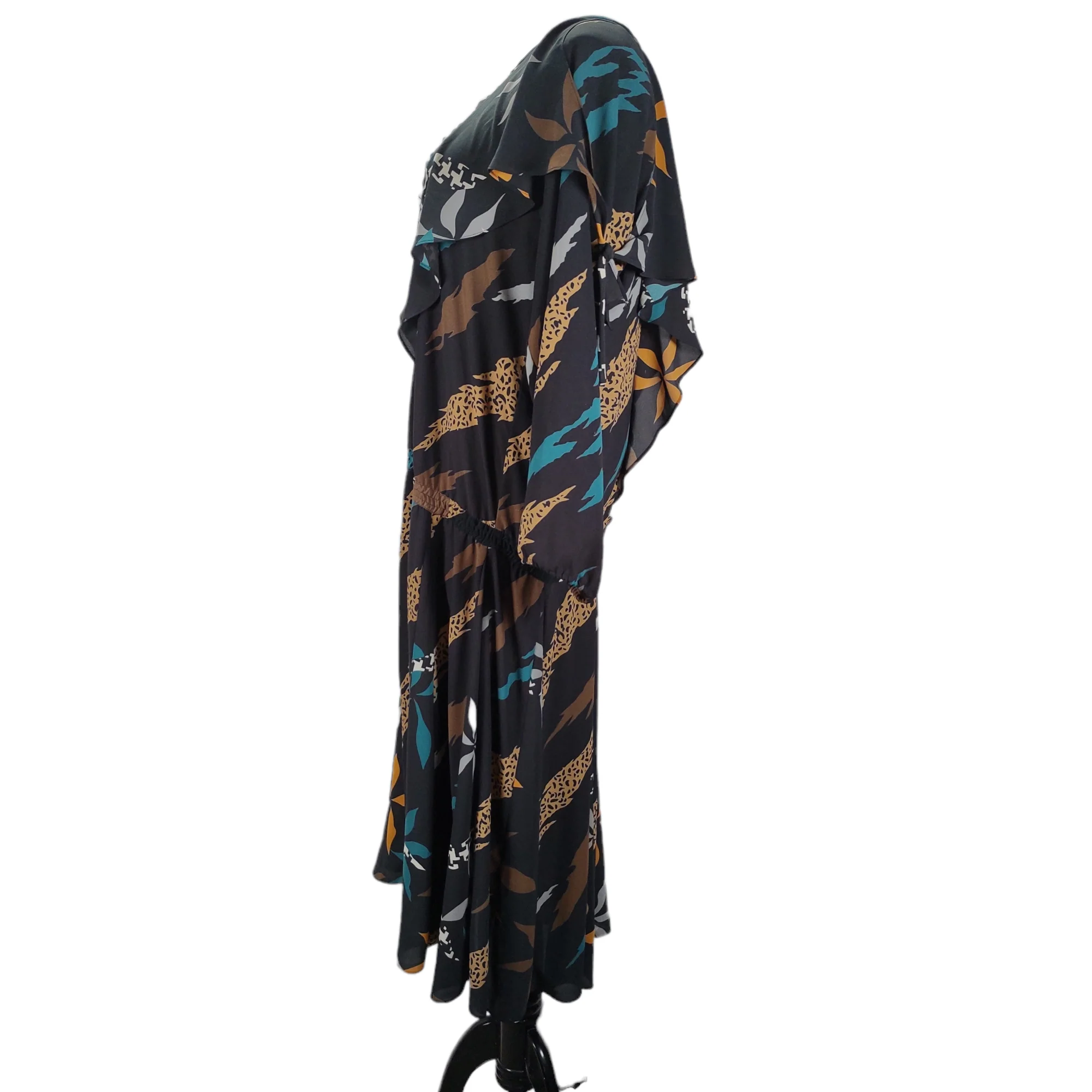 80s Ruched Pattern Clash Shoulder Drape Dress By Diane Freis - Image 8