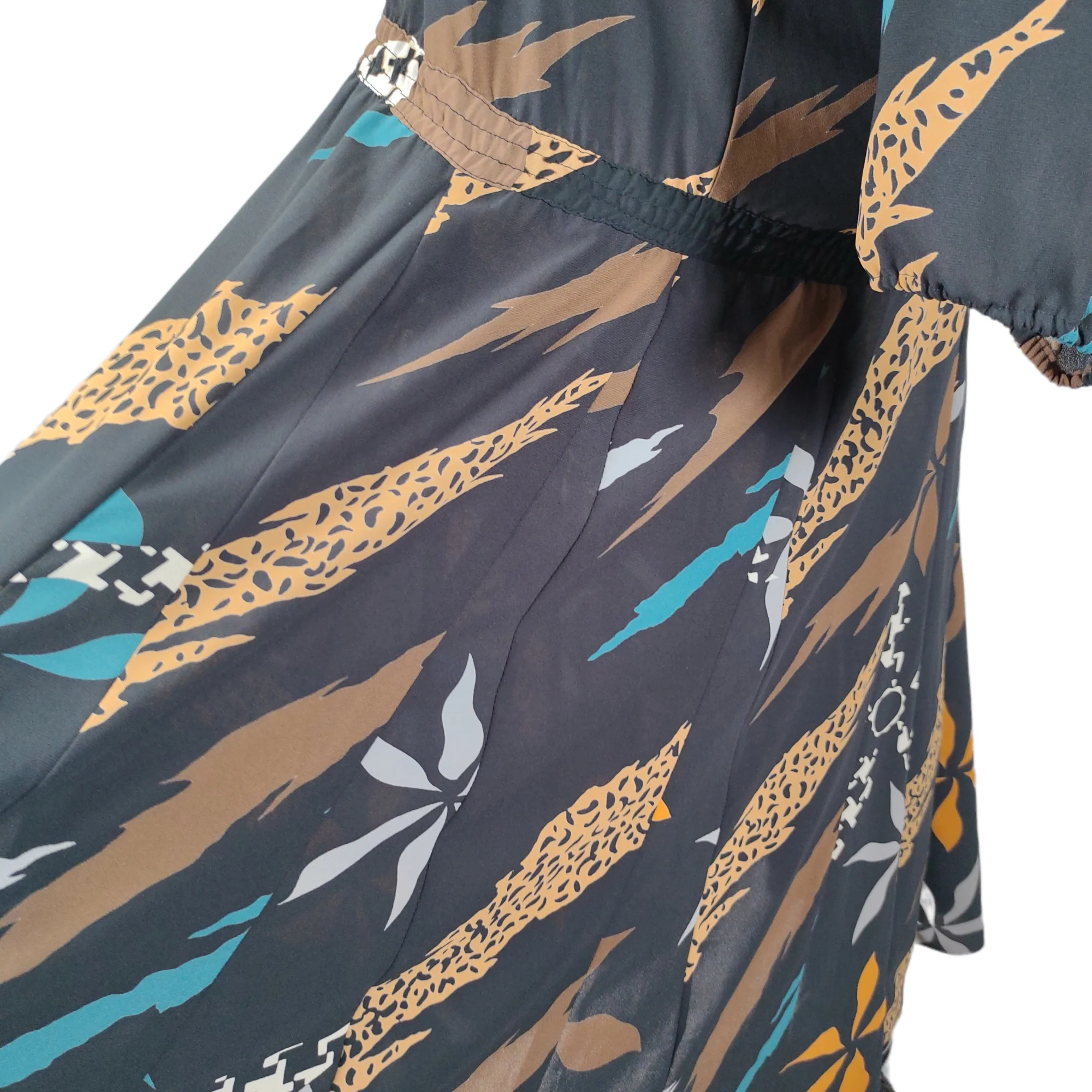80s Ruched Pattern Clash Shoulder Drape Dress By Diane Freis - Image 9