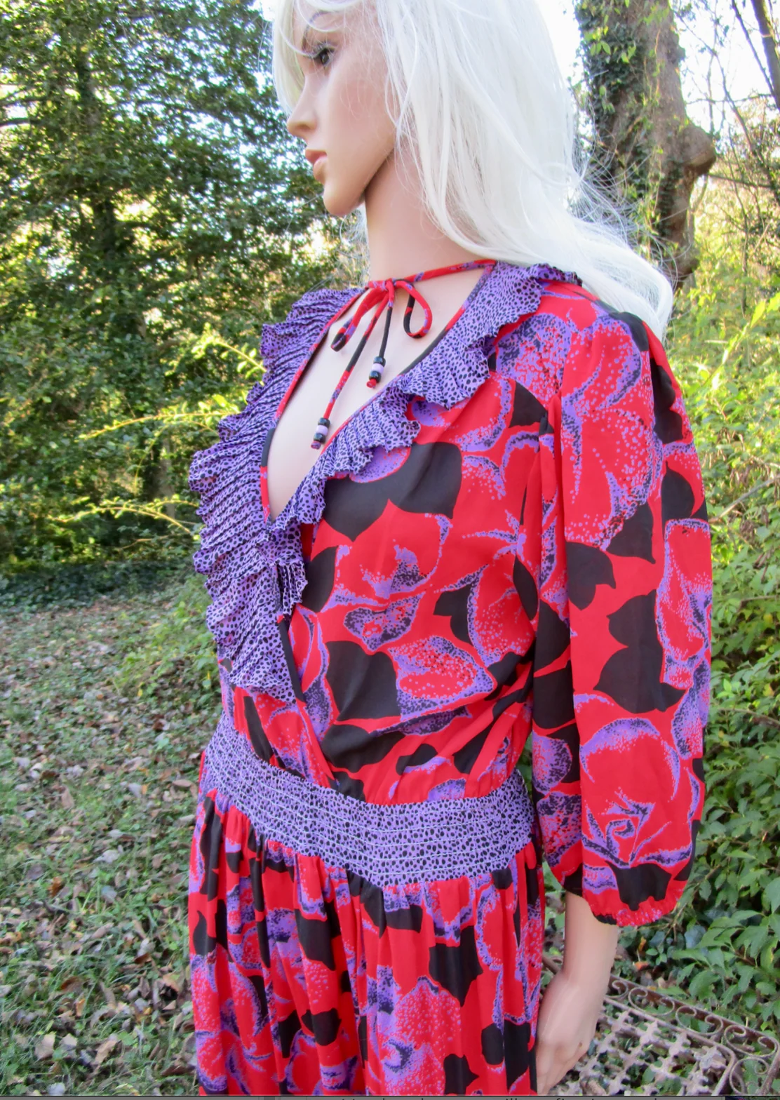 80s Ruffly Surplice Dress In Floaty Georgette Floral By Susan Freis Assorti - Image 4