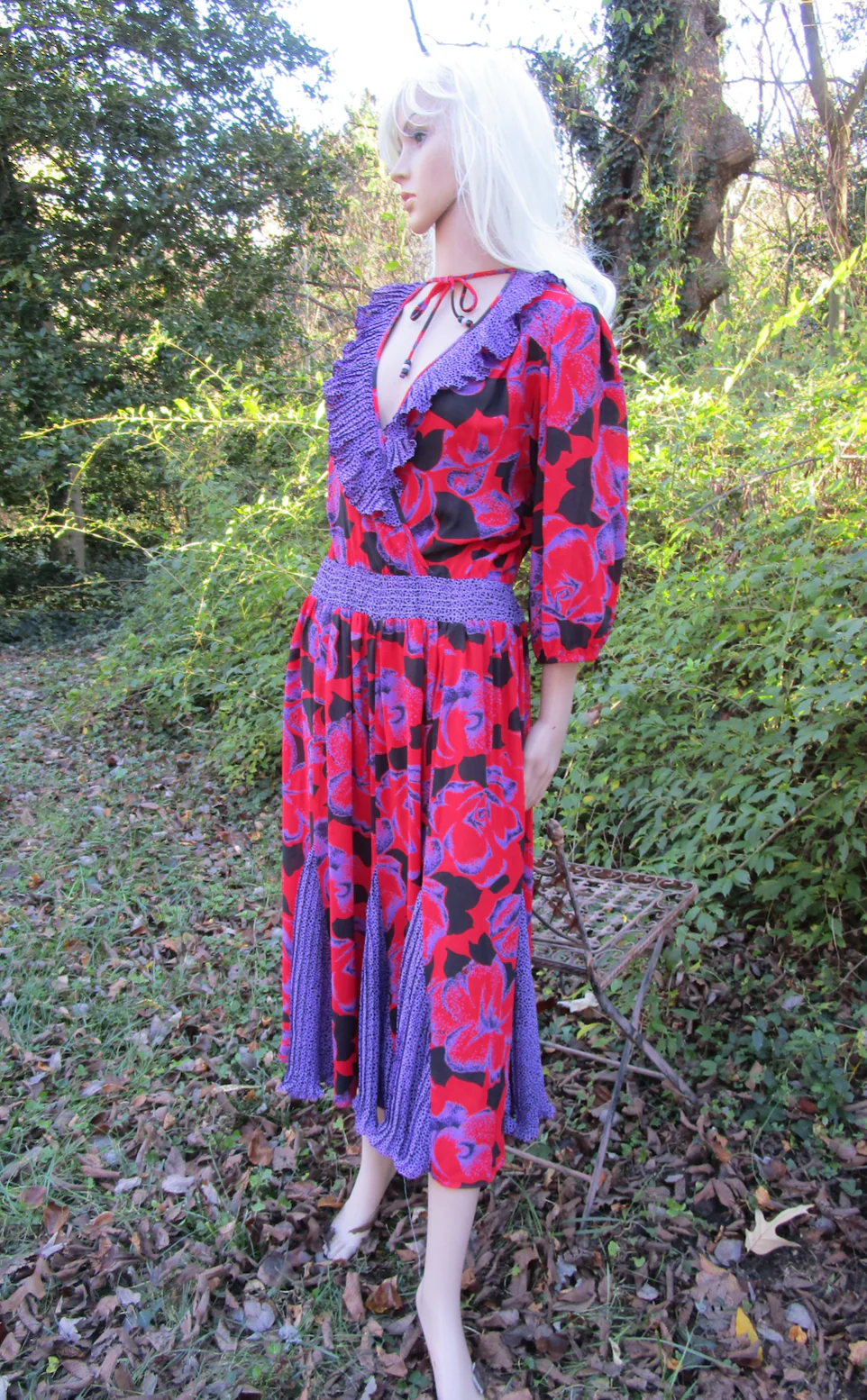 80s Ruffly Surplice Dress In Floaty Georgette Floral By Susan Freis Assorti - Image 5