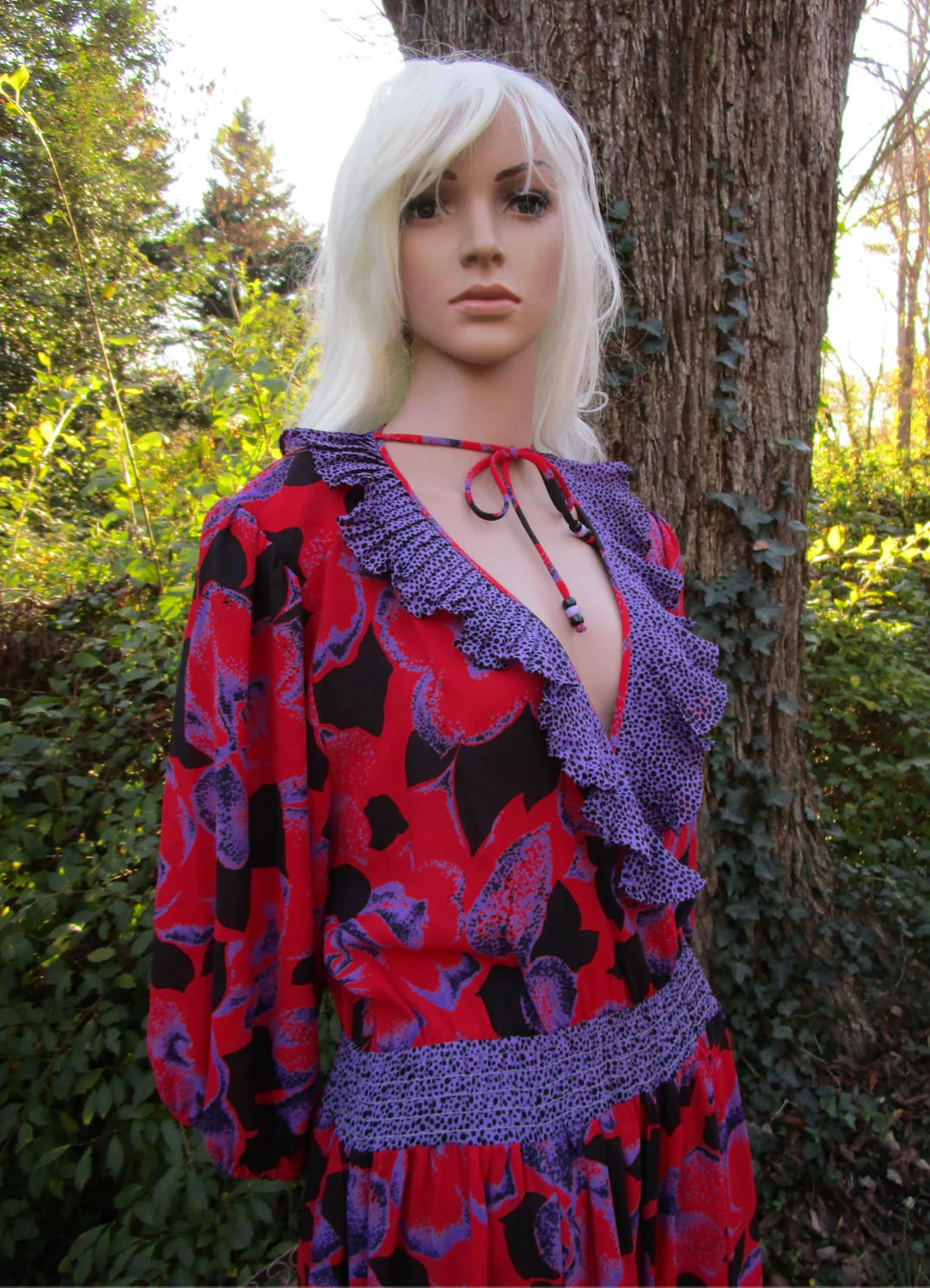 80s Ruffly Surplice Dress In Floaty Georgette Floral By Susan Freis Assorti - Image 7