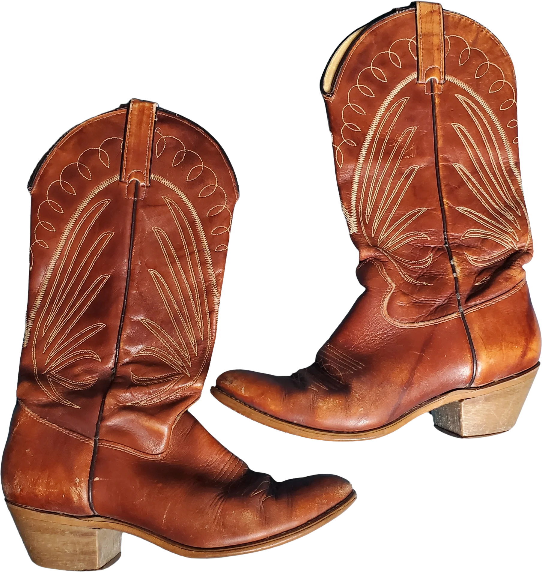 80s Saddle Brown Pointed Toe Cowboy Boots By Texas Leather Co
