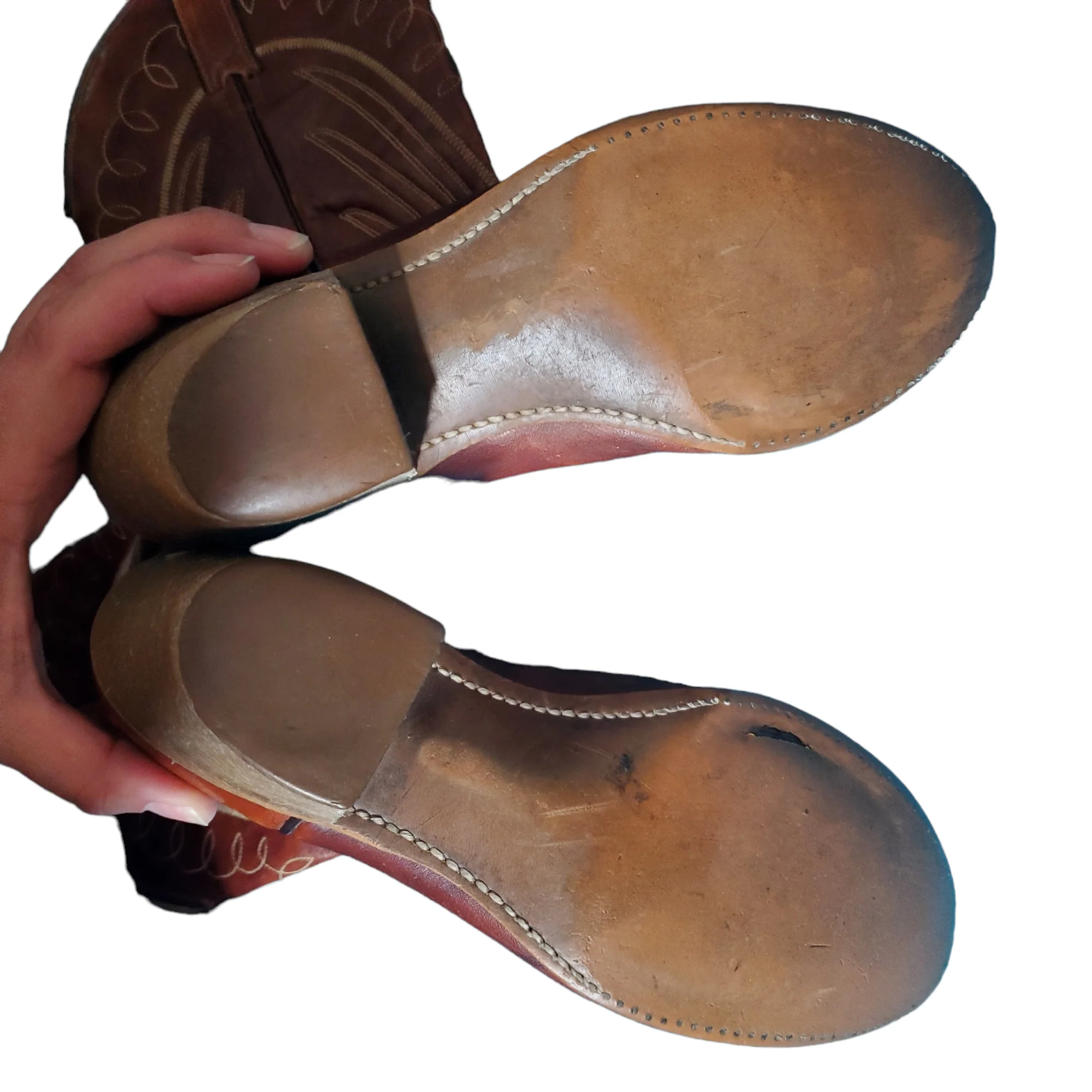 80s Saddle Brown Pointed Toe Cowboy Boots By Texas Leather Co - Image 5