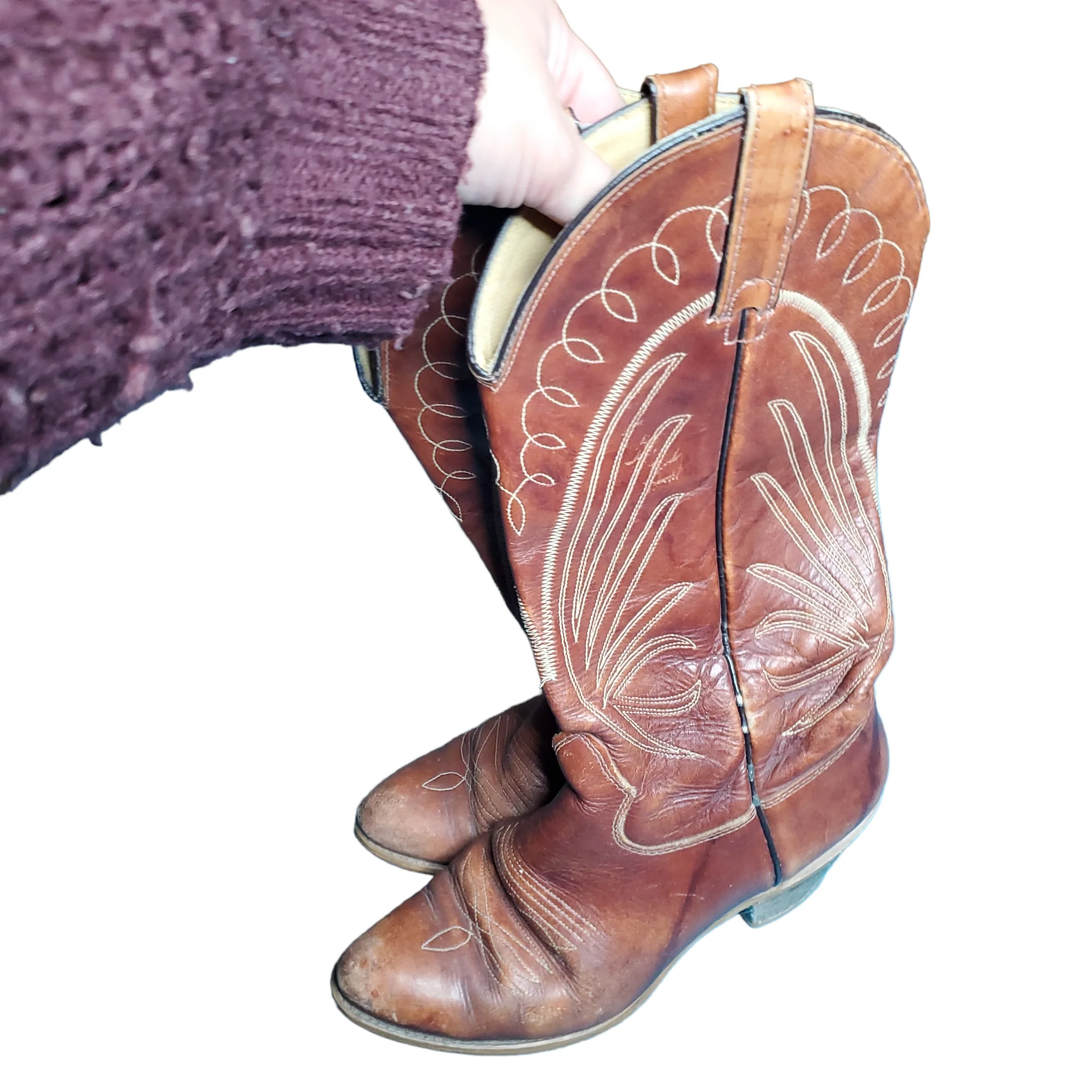 80s Saddle Brown Pointed Toe Cowboy Boots By Texas Leather Co - Image 6