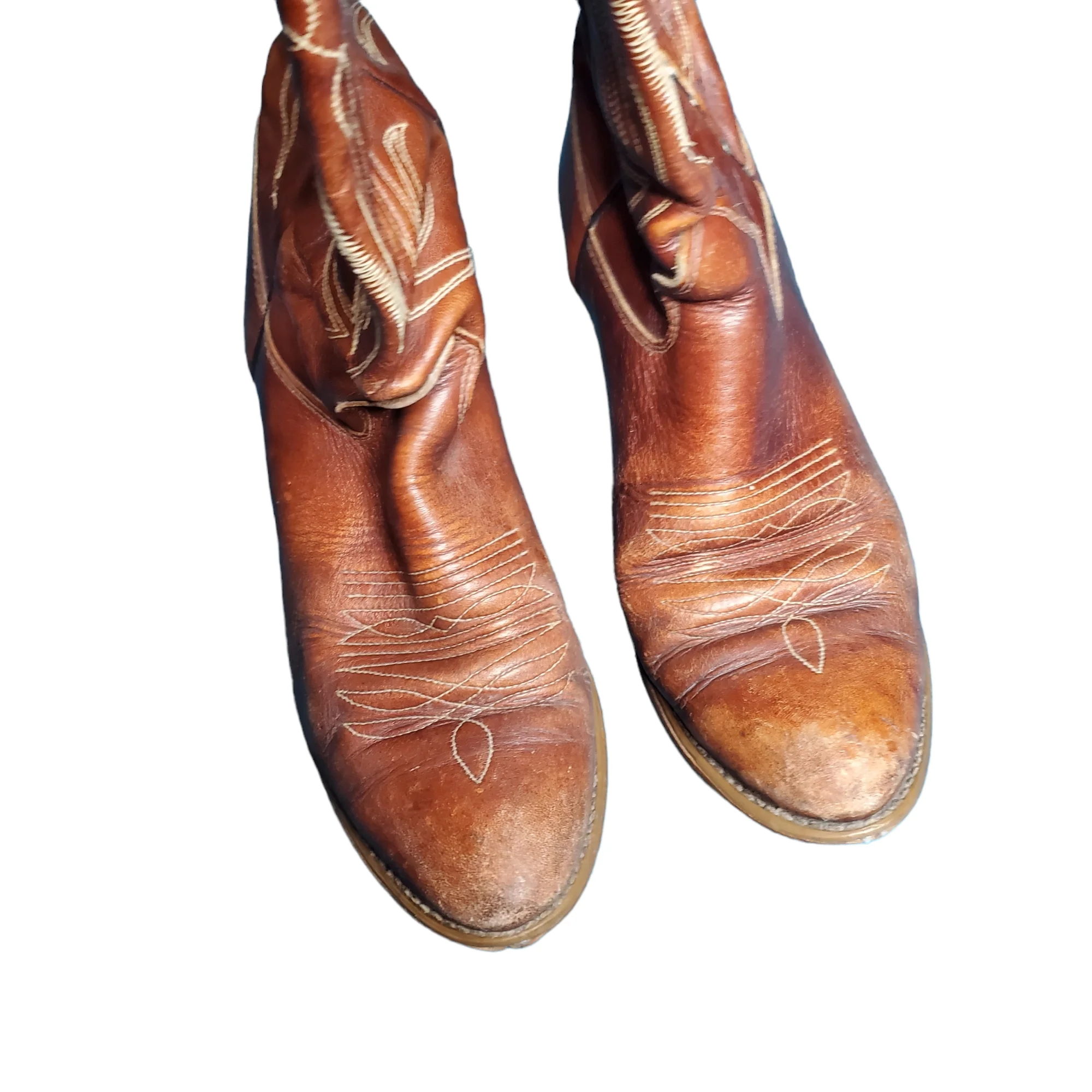 80s Saddle Brown Pointed Toe Cowboy Boots By Texas Leather Co - Image 7