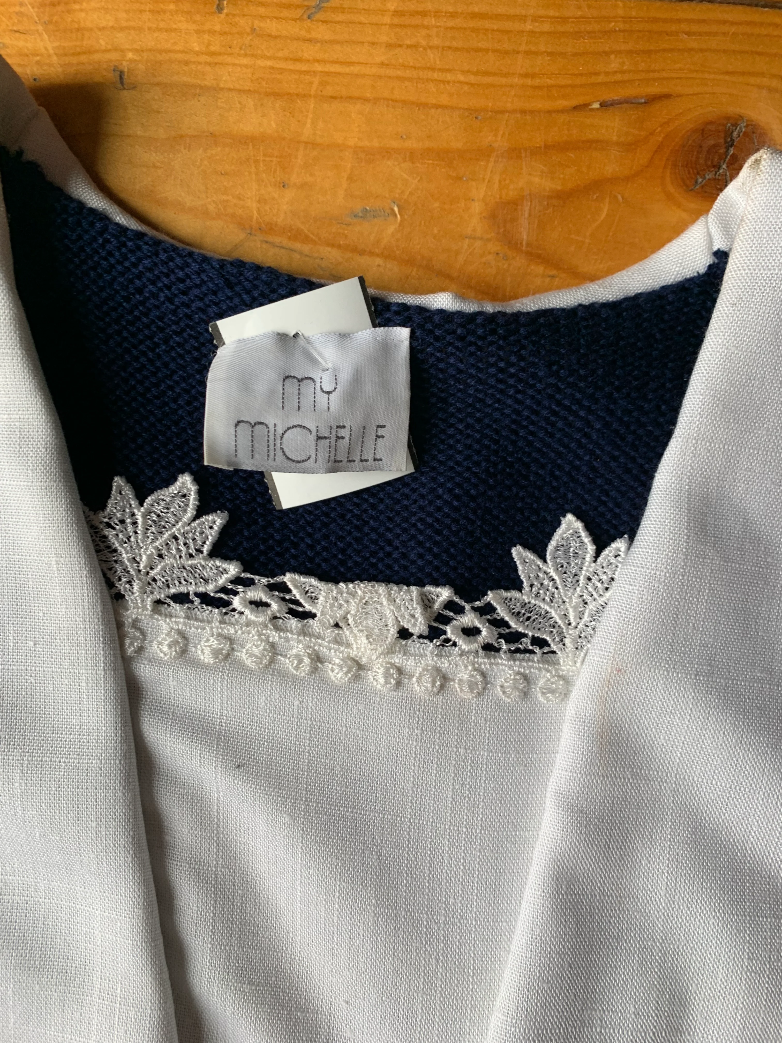 80s Sailor Collar White And Blue Knit Dress By My Michelle - Image 2