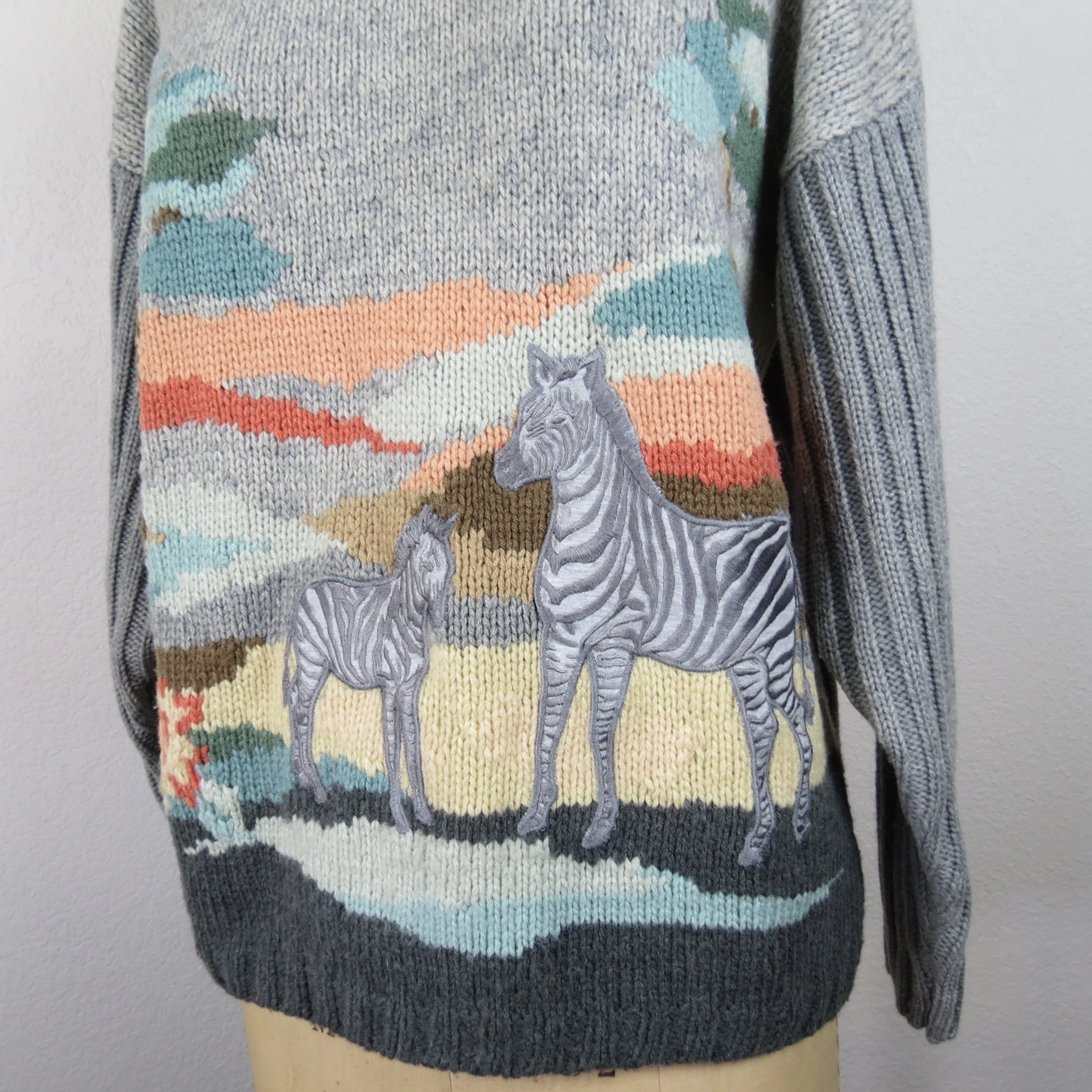 80s Scenic Hand Knit Sweater Zebra Intarsia Applique By Together! - Image 3