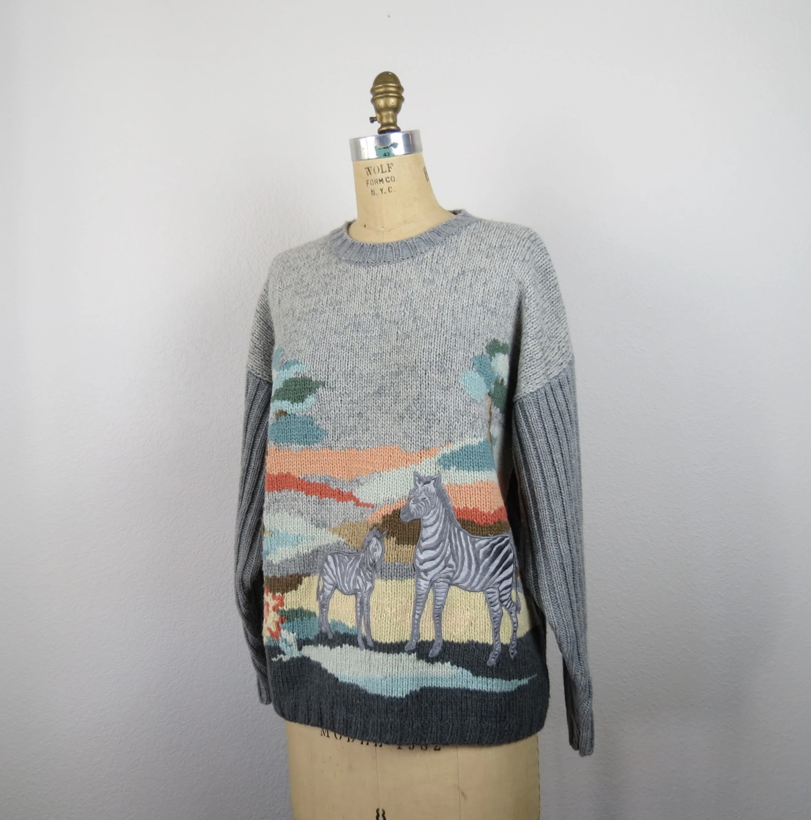 80s Scenic Hand Knit Sweater Zebra Intarsia Applique By Together! - Image 4
