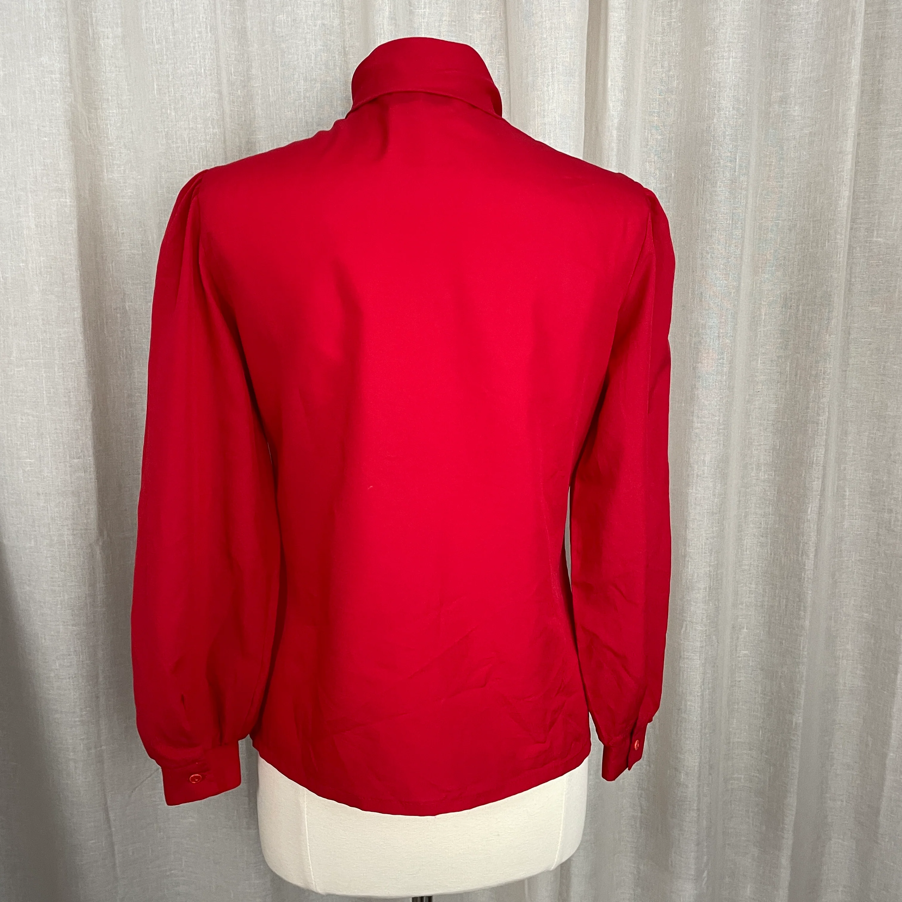 80s Secretary Blouse Sz 10 Red Button Bow Puff Sleeve By Aspirations by Judy Bond - Image 10