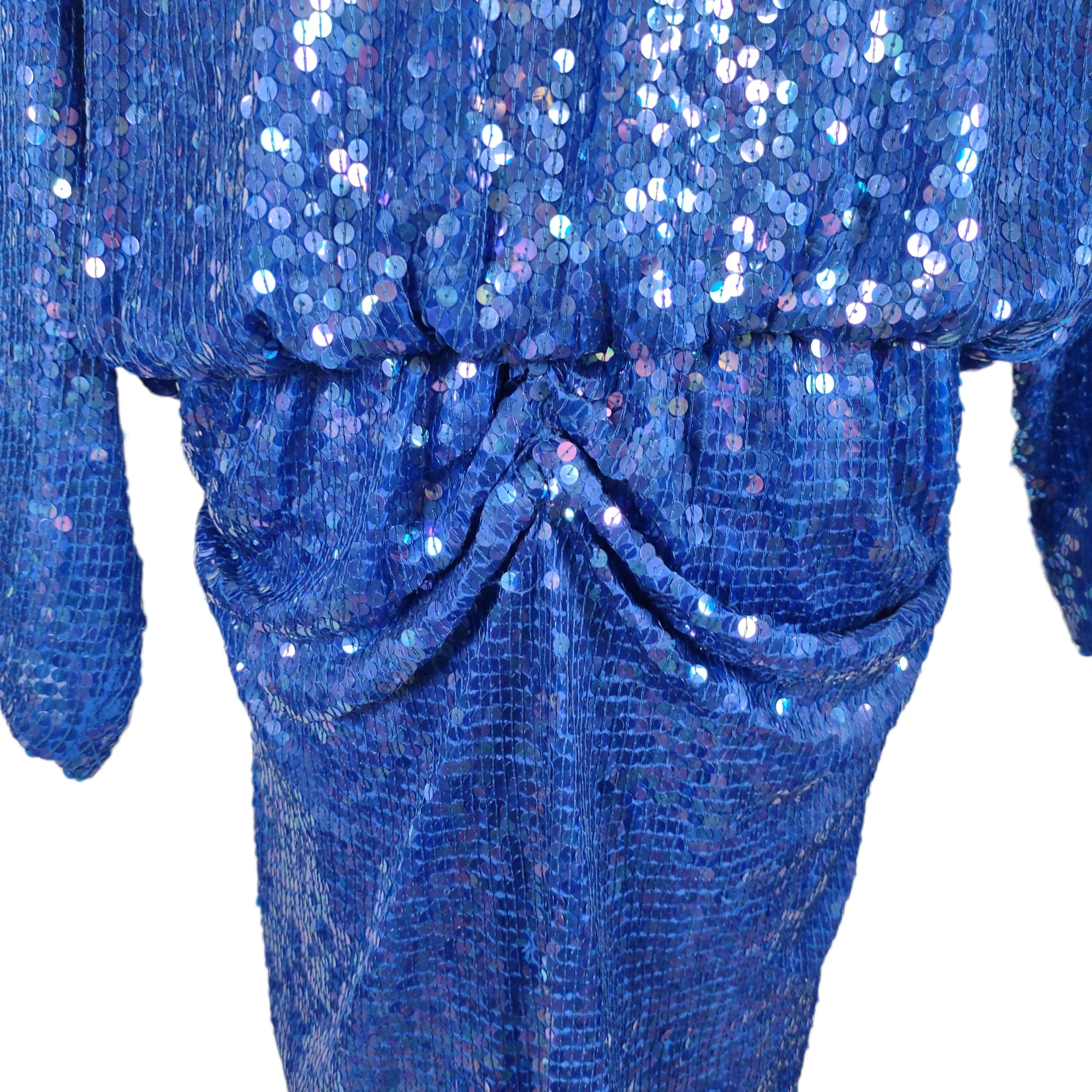 80s Sequin Blouson Draped Midi Cocktail Dress By Lillie Rubin - Image 4