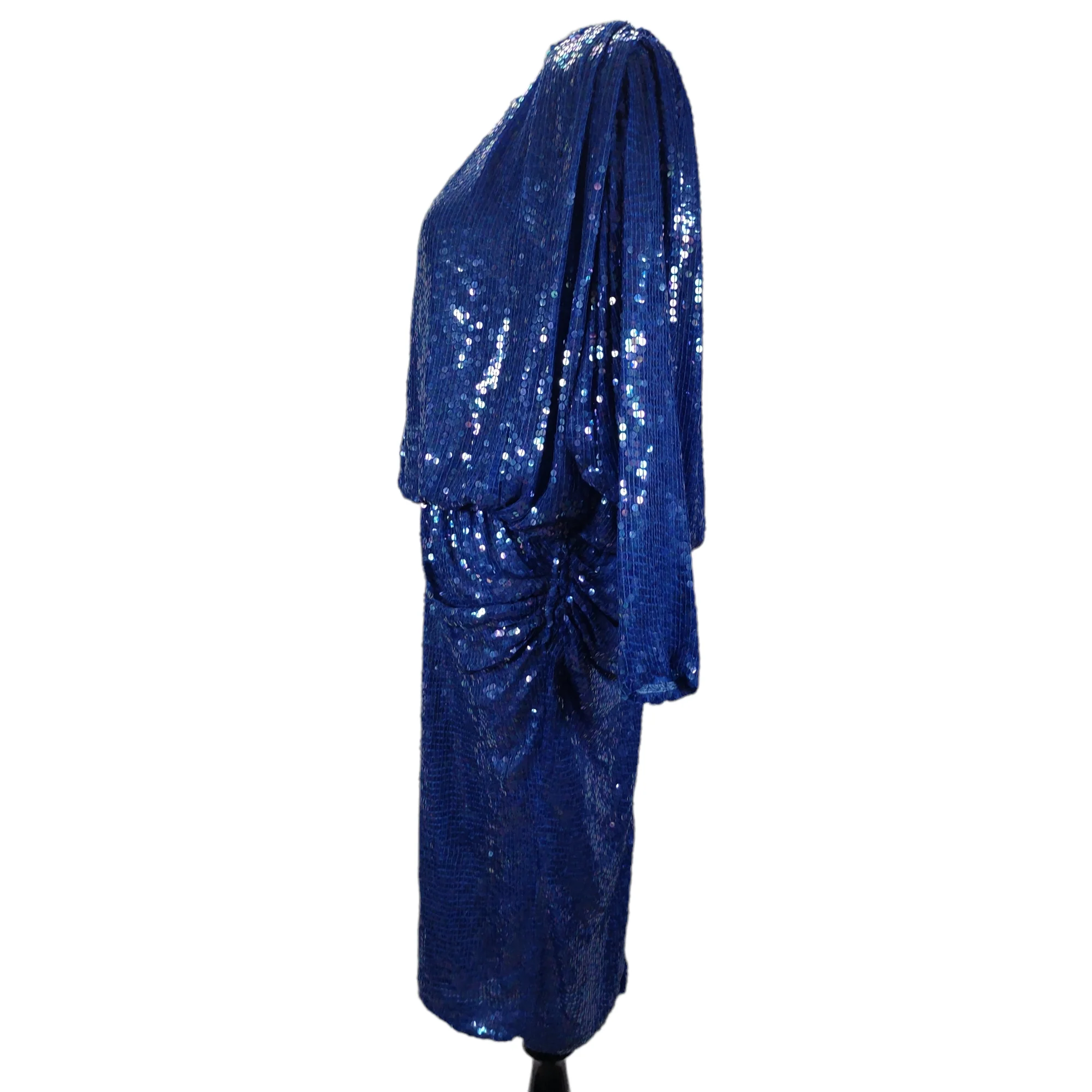 80s Sequin Blouson Draped Midi Cocktail Dress By Lillie Rubin - Image 7
