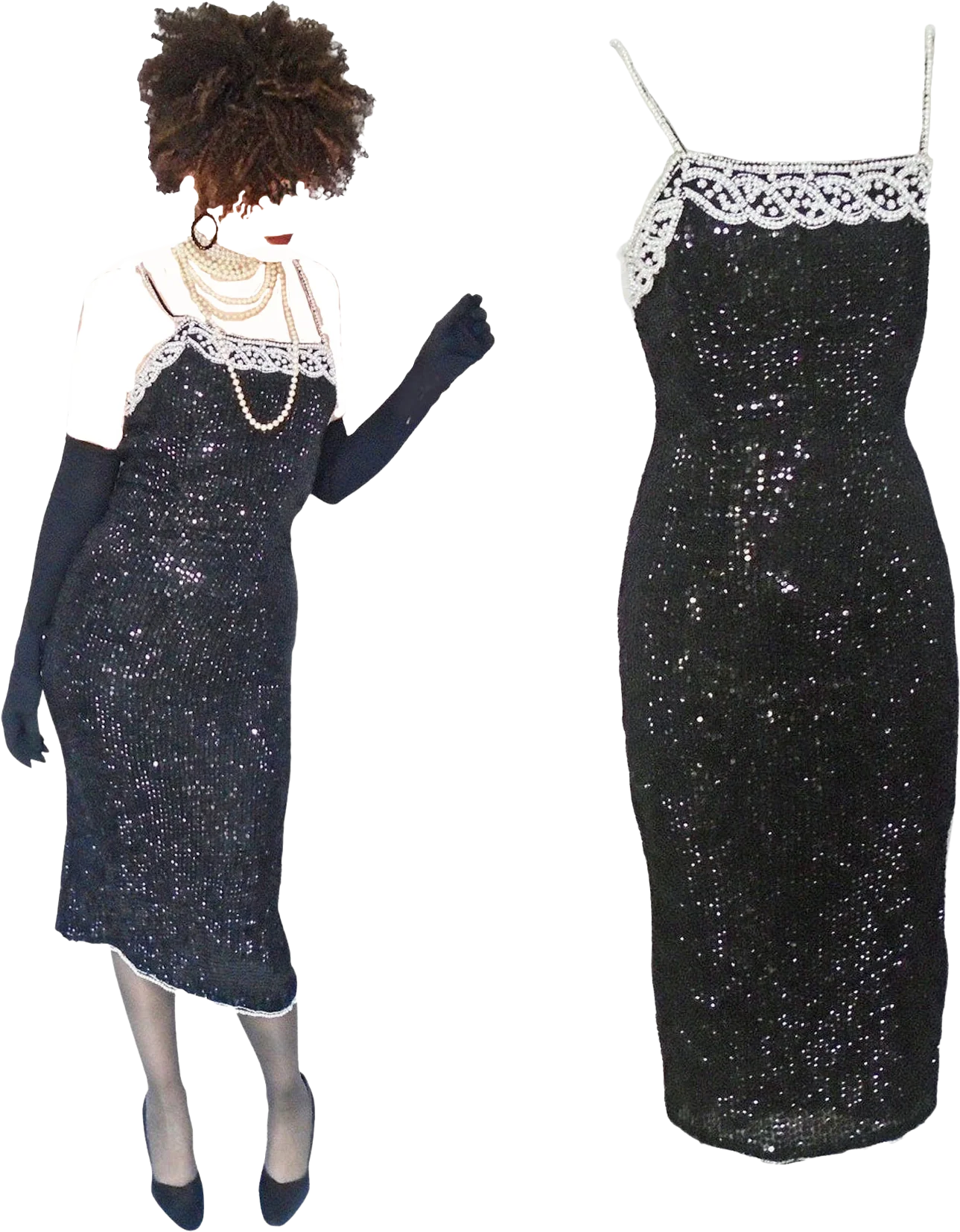 80s Sequin Bodycon Sheath Deadstock Cocktail Dress