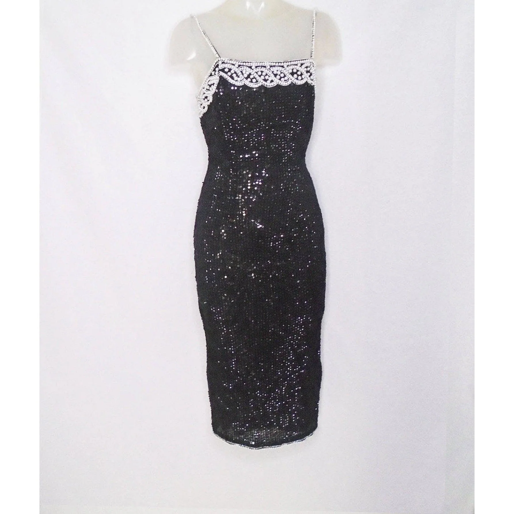 80s Sequin Bodycon Sheath Deadstock Cocktail Dress - Image 4
