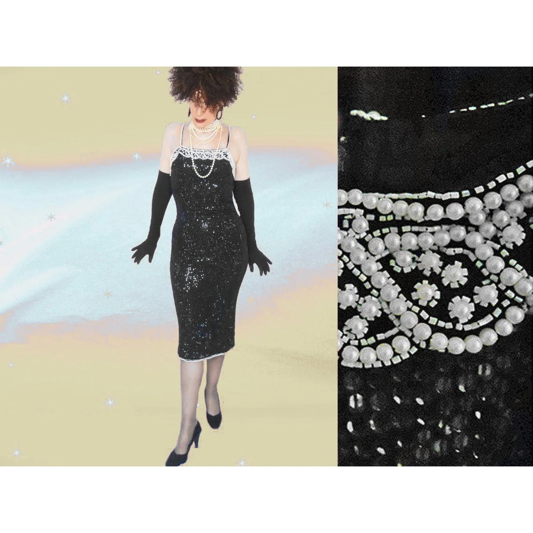 80s Sequin Bodycon Sheath Deadstock Cocktail Dress - Image 9
