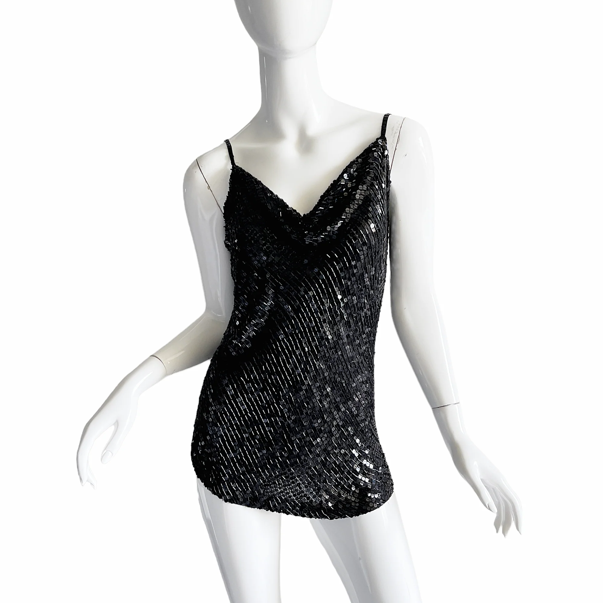 80s Sequins Silk Halter Tank Disco Top - Image 5