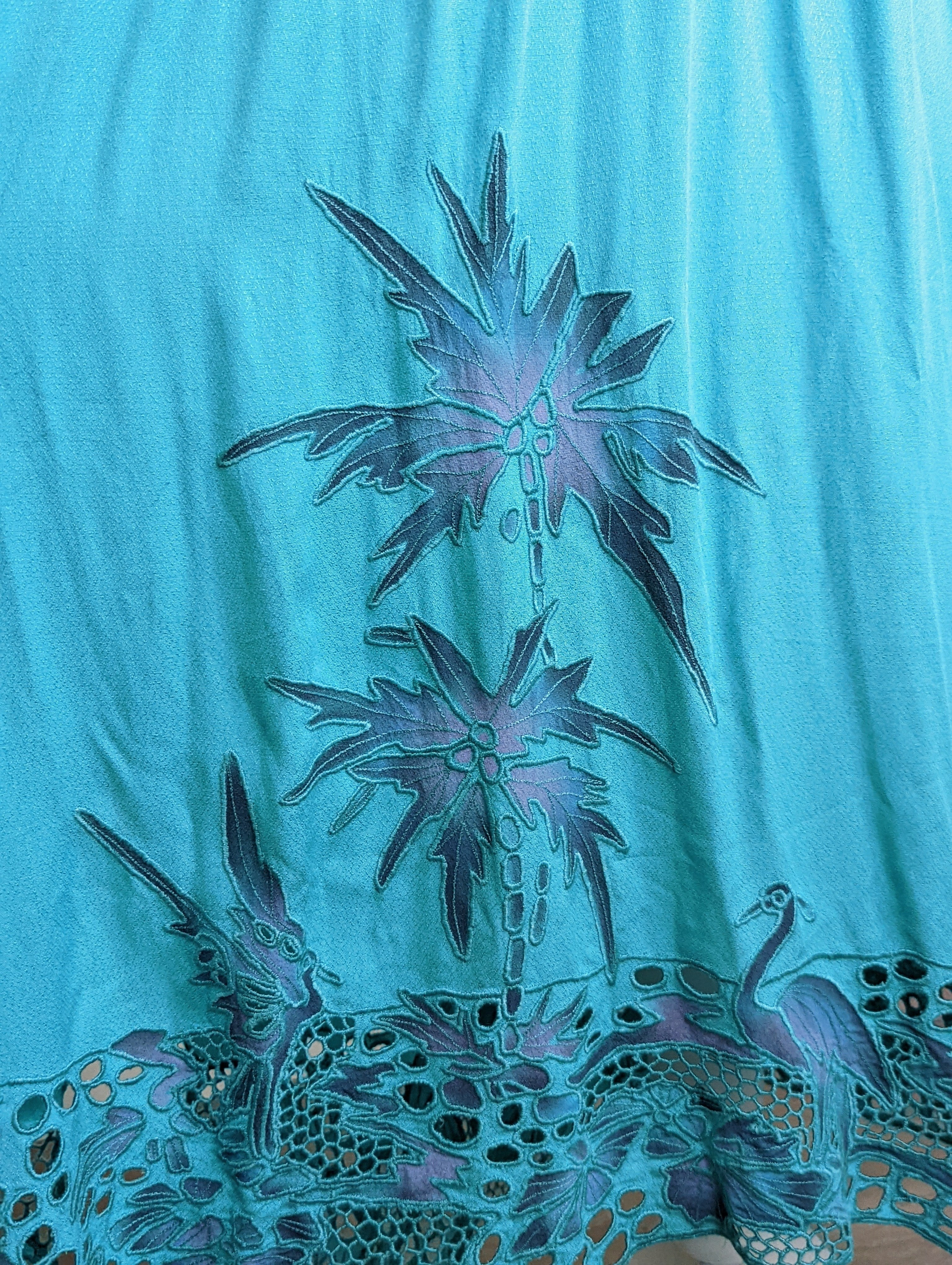 80s Sharalnel Blue Dress with Tropical Scenery - Image 5