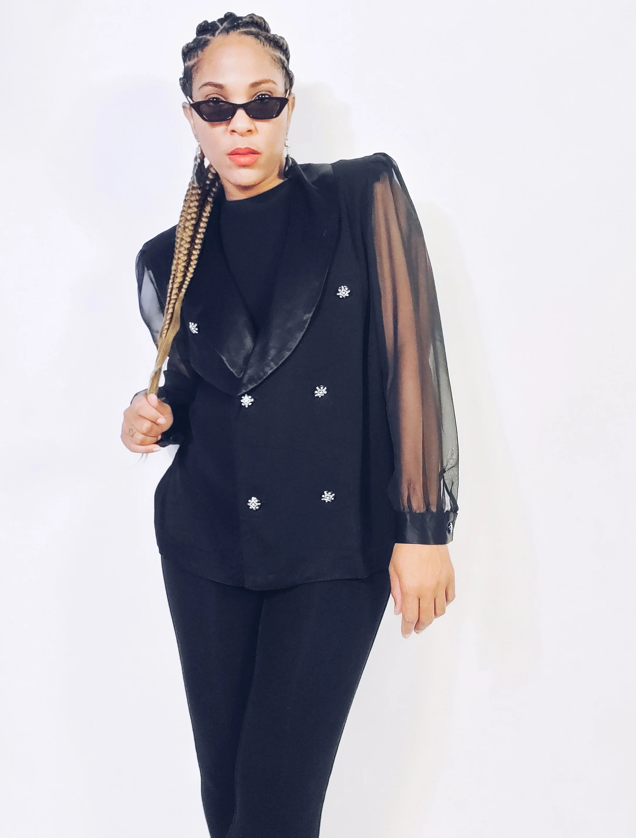 80s Sheer Sleeve Blazer By Meryl Fashions Ltd. - Image 3