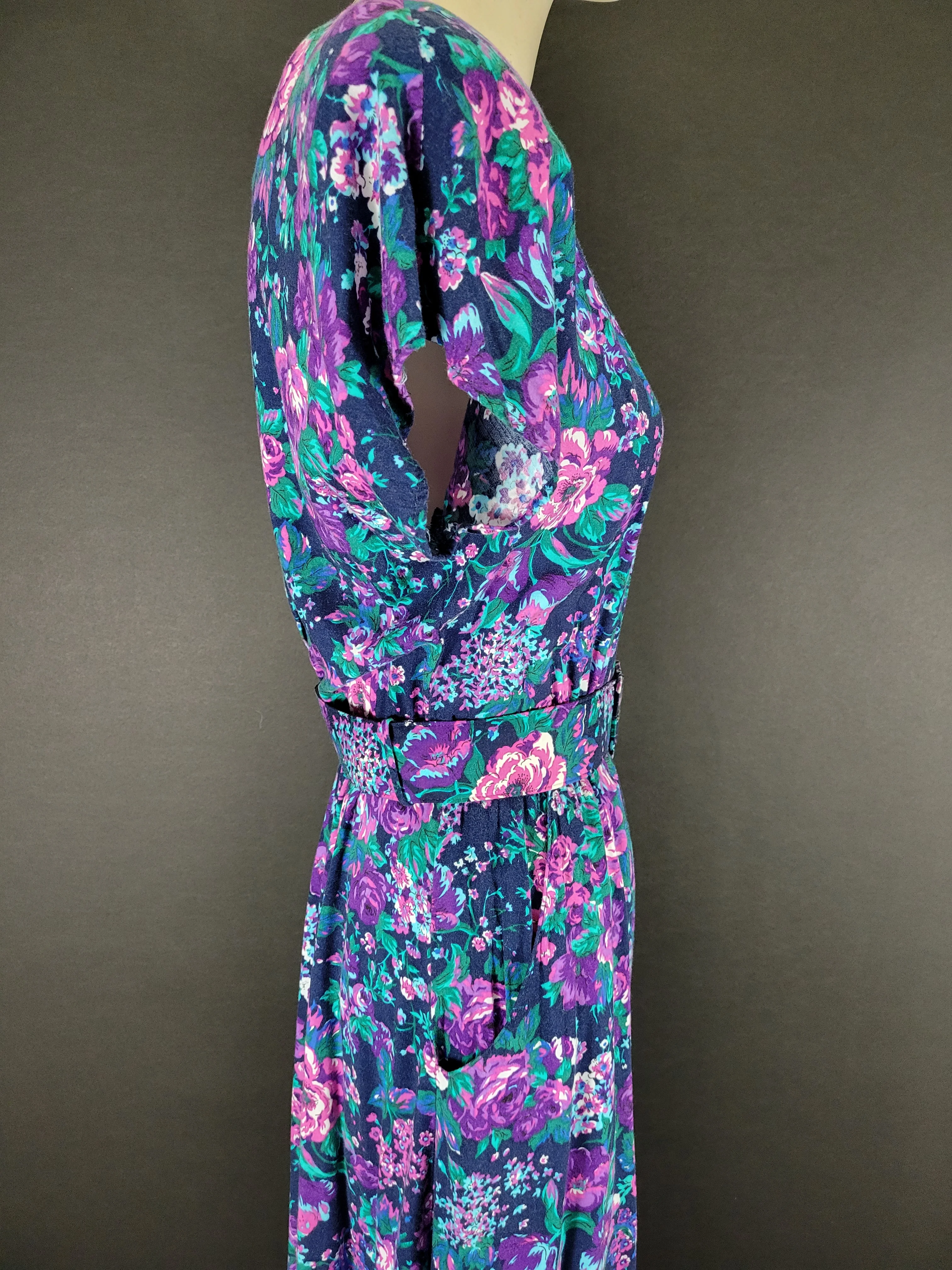 80s Short Sleeve Floral Belted Dress By Paquette Too! - Image 11