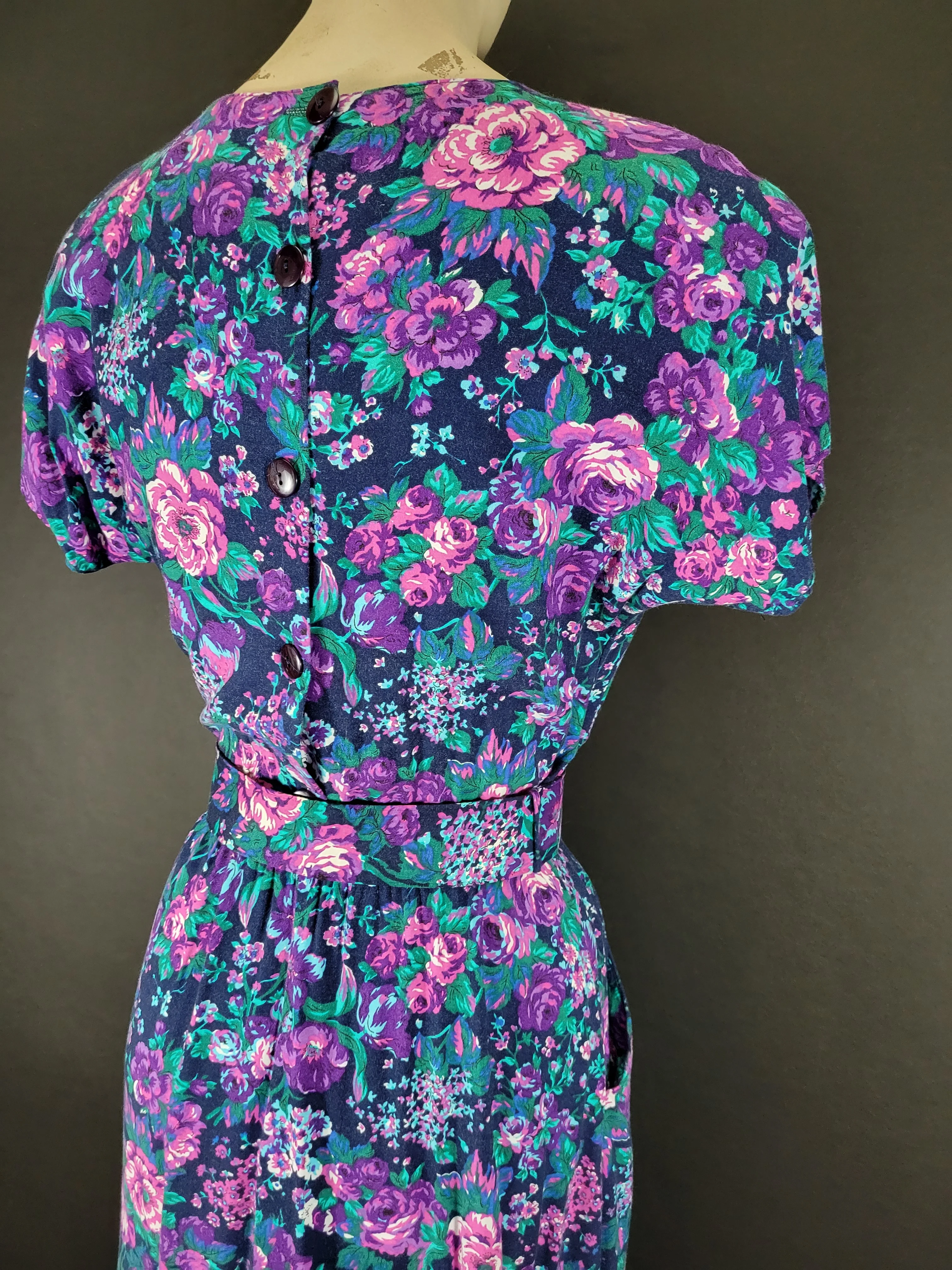 80s Short Sleeve Floral Belted Dress By Paquette Too! - Image 12