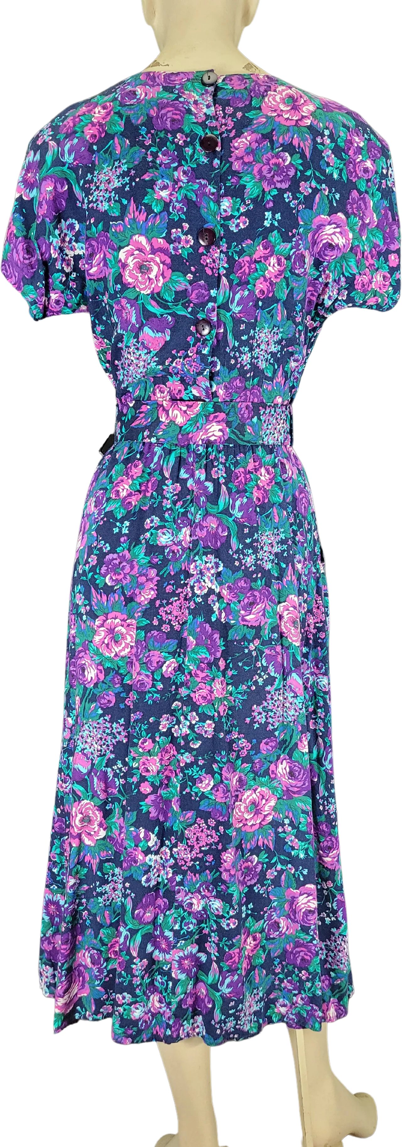80s Short Sleeve Floral Belted Dress By Paquette Too! - Image 2