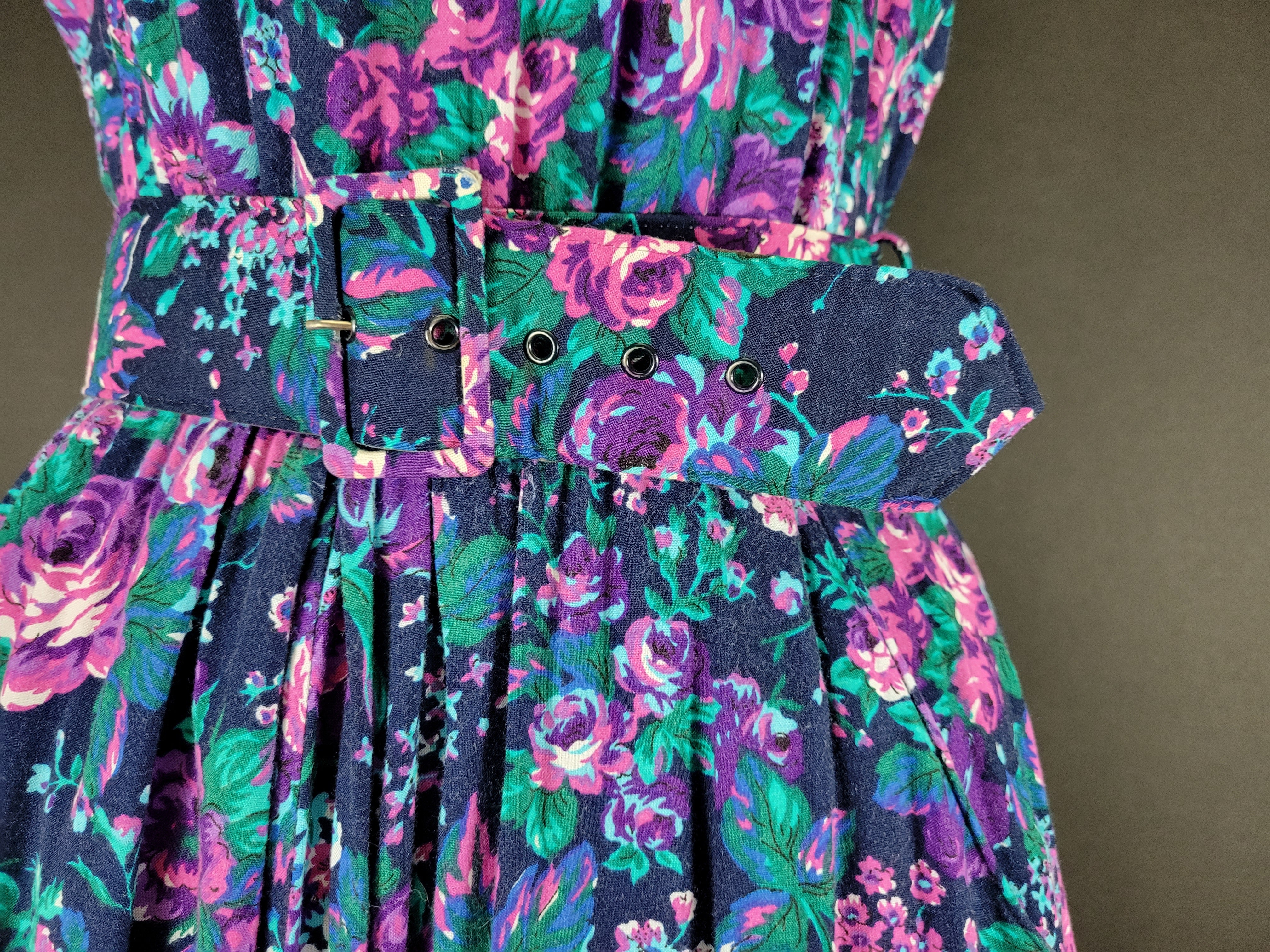 80s Short Sleeve Floral Belted Dress By Paquette Too! - Image 7
