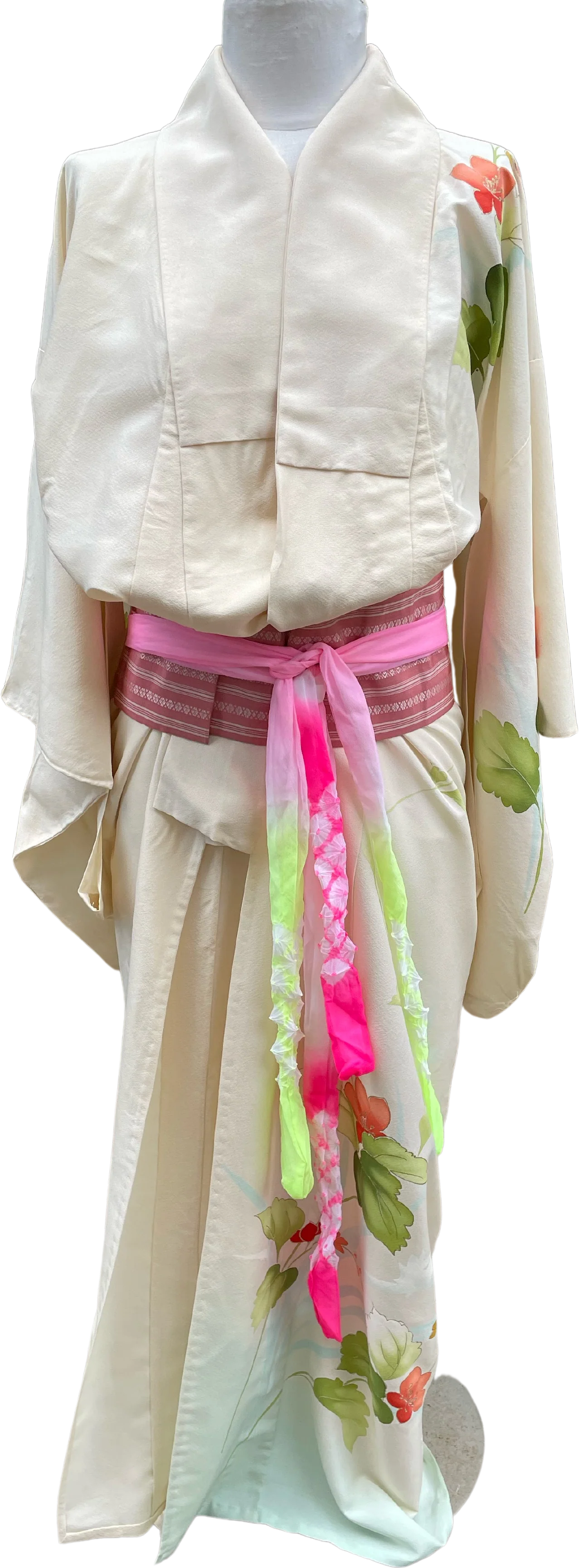 80s Silk Kimono Obi Belt, Shoes, Slip, Fan