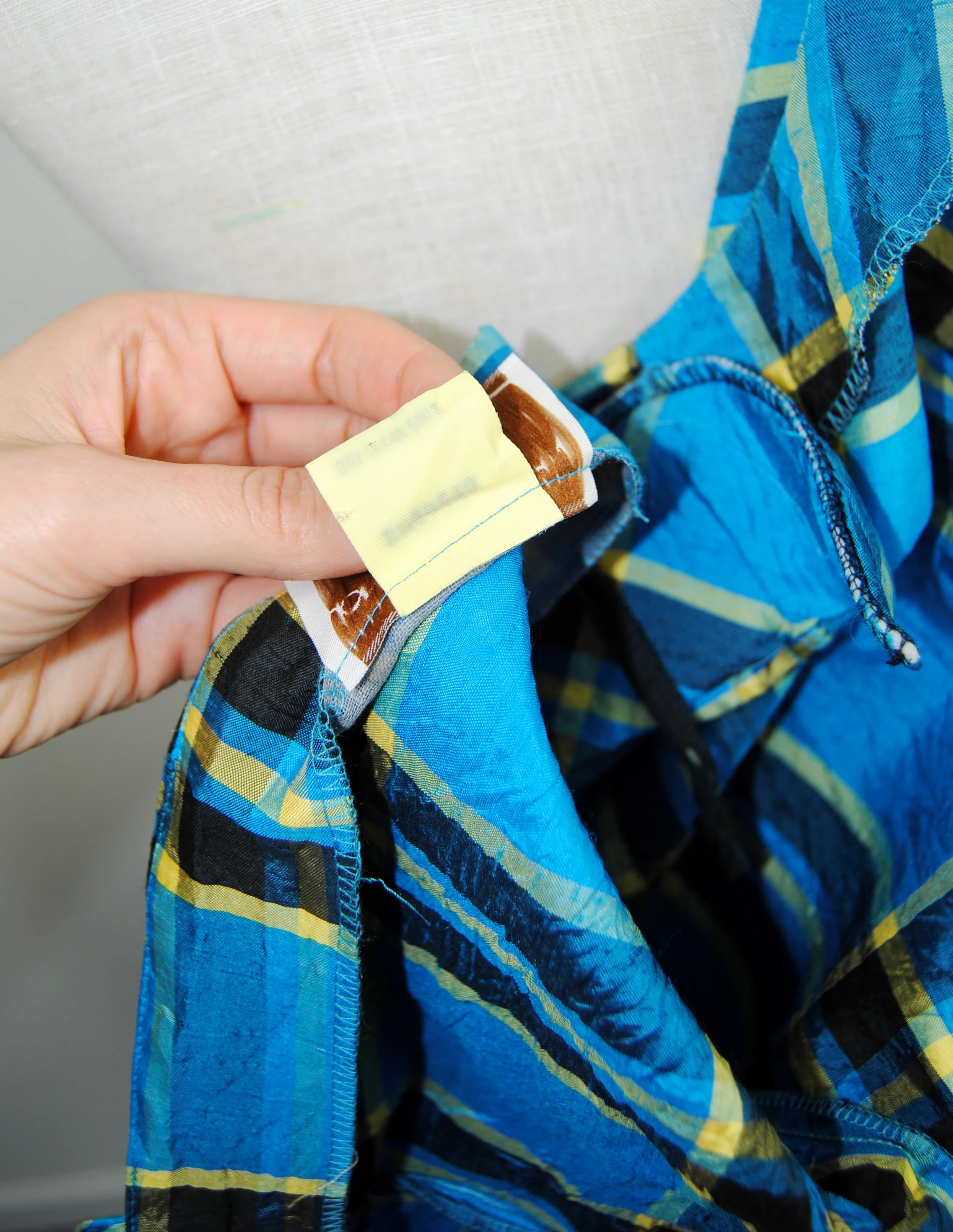 80s Silk Low Back Blue Plaid Blouse By Jonathan Martin - Image 14